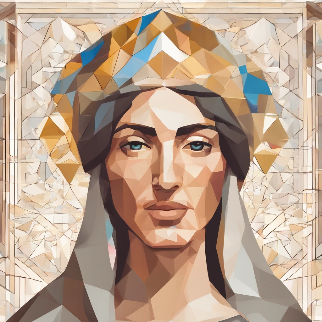 a painting of a woman with a halo on her head, Virgem Maria, Retrato da Virgem Maria, geometrical masterpiece, Arte poligonal, majestosa mulher de santo, arte vetorial altamente detalhada, catholic religious art, Obra-prima, arte magistral e intrincada, santo e belo, queen of heaven, artista desconhecido, arte vetorial, Obra-prima da arte digital, arte digital detalhada