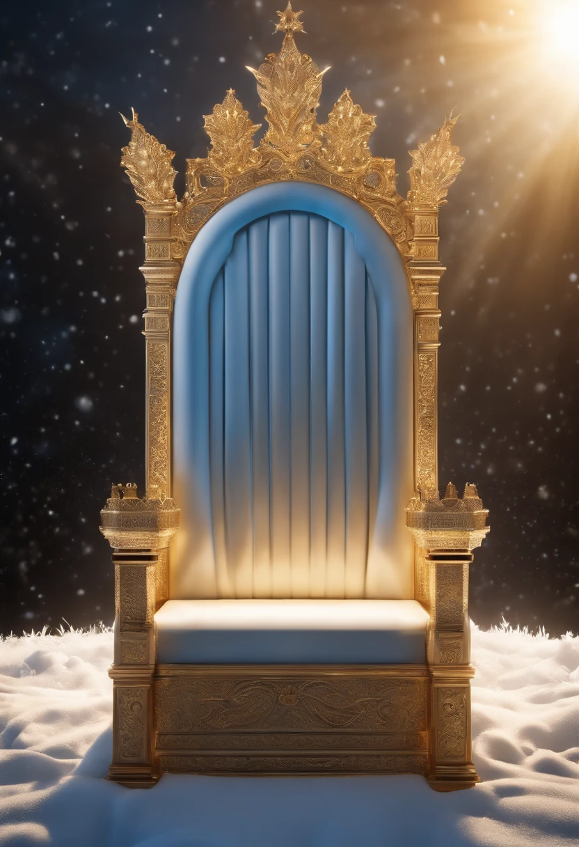 Empty Celestial Throne with a shining, glittering, almost blinding crown with seven diadems one inside the other and a glittering royal robe on the throne of Divine Majesty,Epic clouds and divine lighting,super high resolution, best quality, photo, 8k, ( photorealistic: 1.2), cinematic lighting, beams of light, the crystal throne, golden light (halo: 1.2), masterpiece, best quality, intricate details, snow environment and crystals in the background, portal of the future, 3D light, HD, Magic, God of Light, Backlight, Detailed Face, DREAD, Depth of Field, Soft Lighting, Tone Mapped, Highly Detailed, Concept Art, Soft, Sharp Focus, Dramatic Lighting, Highly Detailed Art, Cinematic, 8K, Amazing Shadows ( highly detailed background: 1.2) , --auto