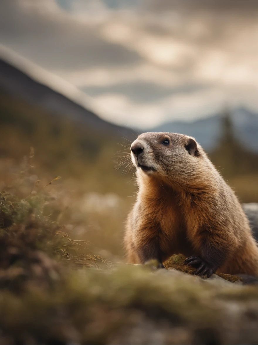 extremely photorealistic、Marmot、erect through、chubby