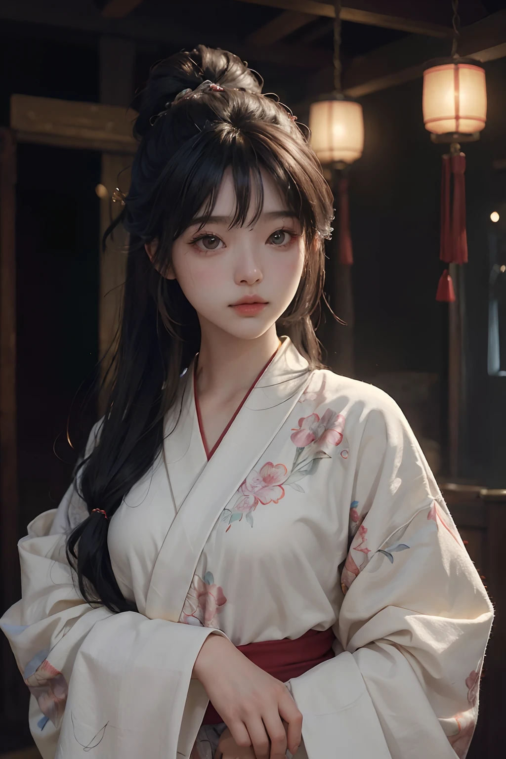 (RAW Photography、top-quality)、(realisitic、Photorealsitic:1.3)、top-quality、high-detail、masterpiece、ultra-detailliert、illustratio、1girl、upper_body、dynamic ungle、world masterpiece theater、messy_long_hair、top-quality、the Extremely Detailed CG Unity 8K Wallpapers、inky、magnifica、电影灯光、lens_flare、dunhuang_style、People Japan、bathrobe、28 year old、Black hair long hair