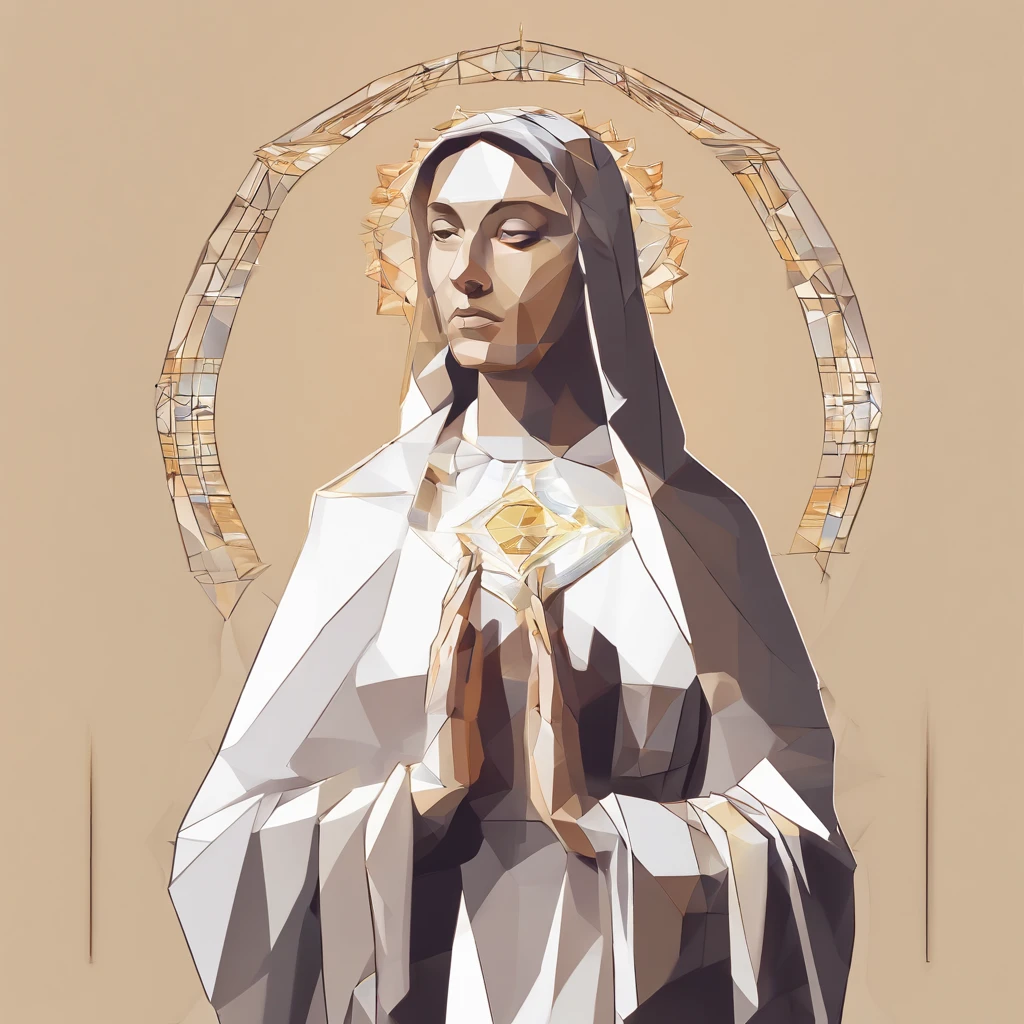 a painting of a woman with a halo on her head, Virgem Maria, Retrato da Virgem Maria, geometrical masterpiece, Arte poligonal, majestosa mulher de santo, arte vetorial altamente detalhada, catholic religious art, obra-prima, arte magistral e intrincada, santo e belo, queen of heaven, artista desconhecido, arte vetorial, Masterpiece of digital art, arte digital detalhada