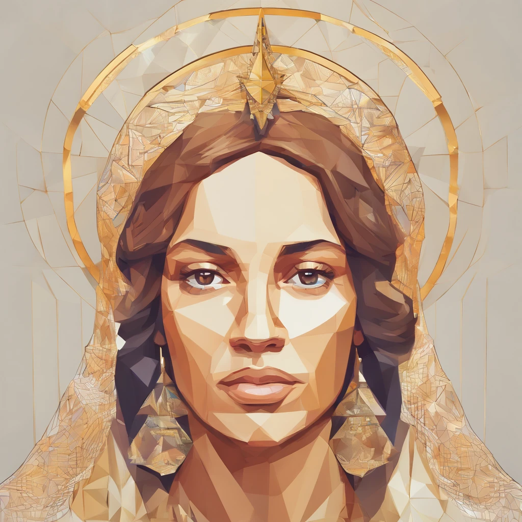 a painting of a woman with a halo on her head, Virgem Maria, Retrato da Virgem Maria, geometrical masterpiece, Arte poligonal, majestosa mulher de santo, arte vetorial altamente detalhada, catholic religious art, obra-prima, arte magistral e intrincada, santo e belo, queen of heaven, artista desconhecido, arte vetorial, Masterpiece of digital art, arte digital detalhada