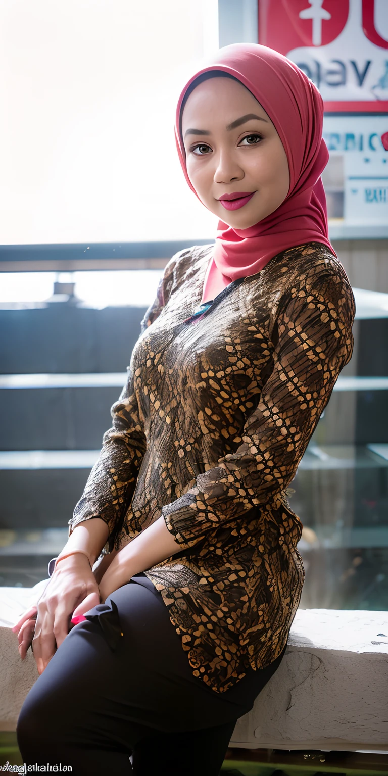 1 matured malay girl in hijab wear kebaya, kuala lumpur street, nighttime, neon city lights, upper body,close-up, seducing, sexy pose, (8k, RAW photo, best quality, masterpiece:1.2),(realistic, photo-realistic:1.37),