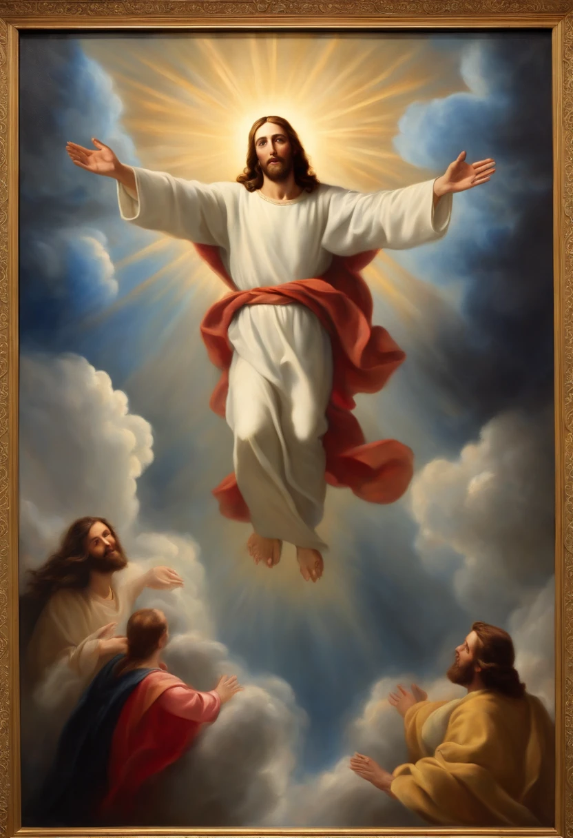 Oil painting of Jesus Christ descending the heavens