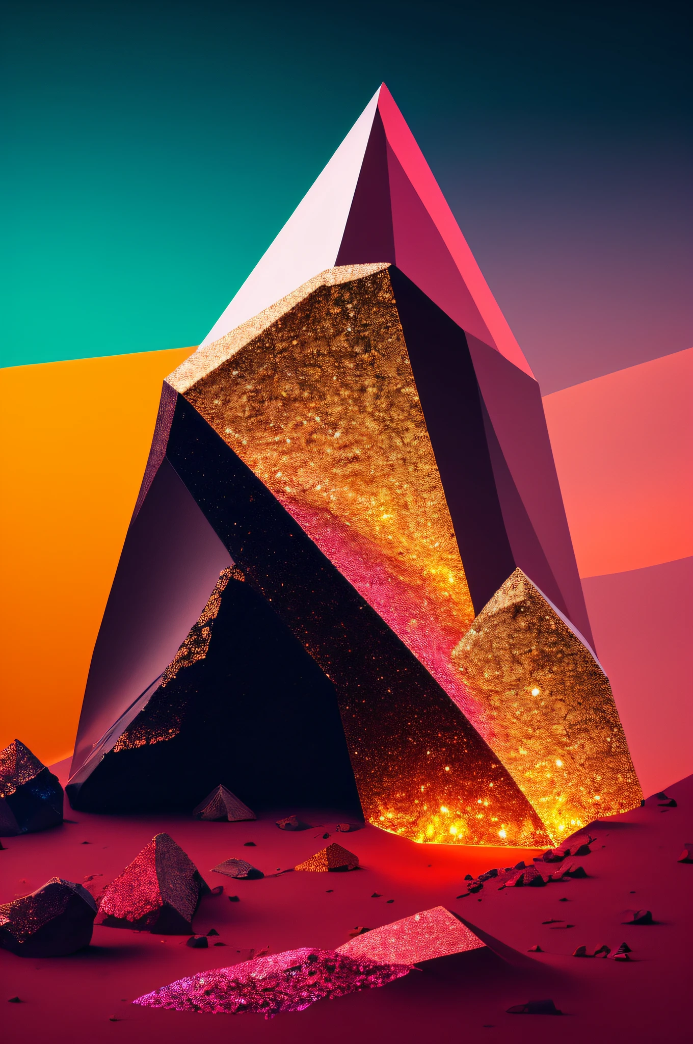A mass of iron ore crystals shining in seven colors