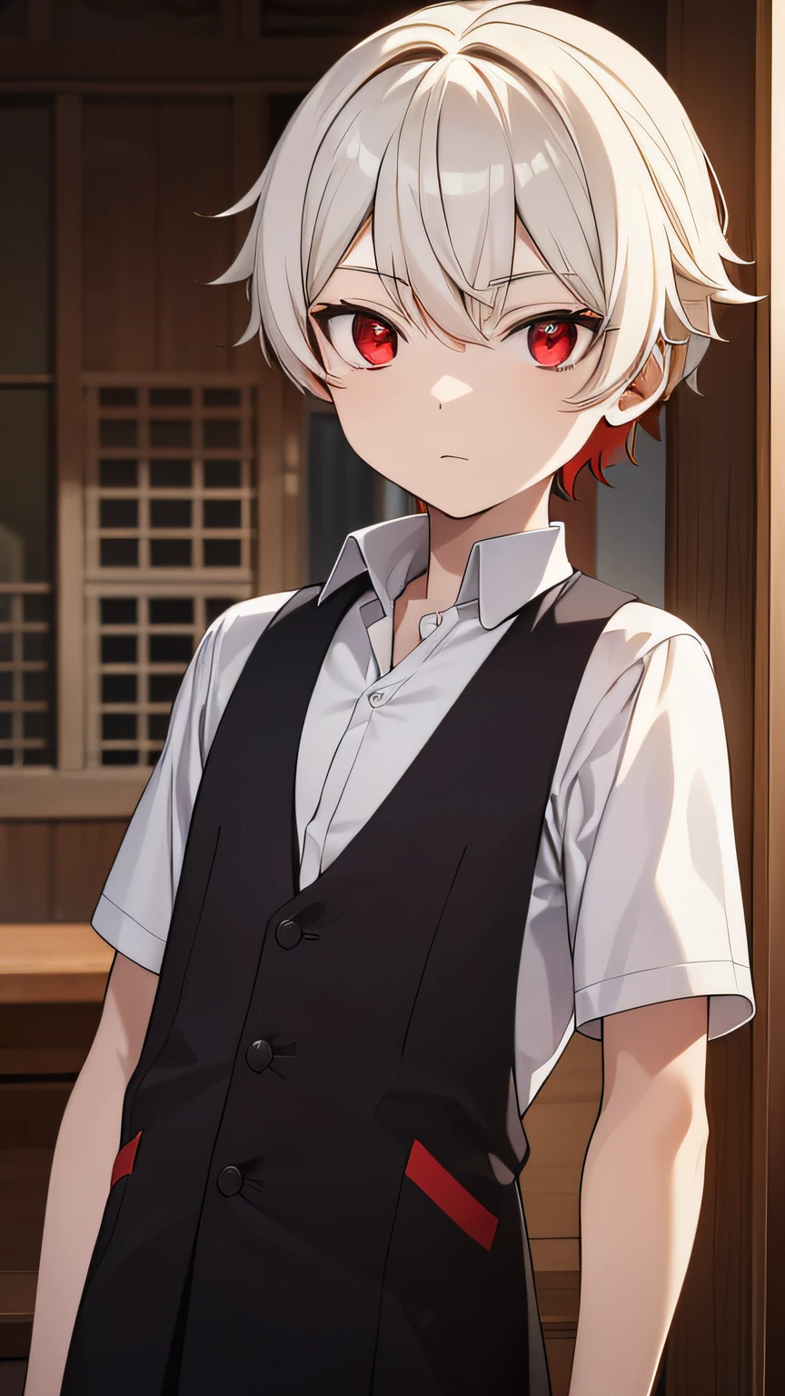 A young boy with white hair and red eyes (facing left)