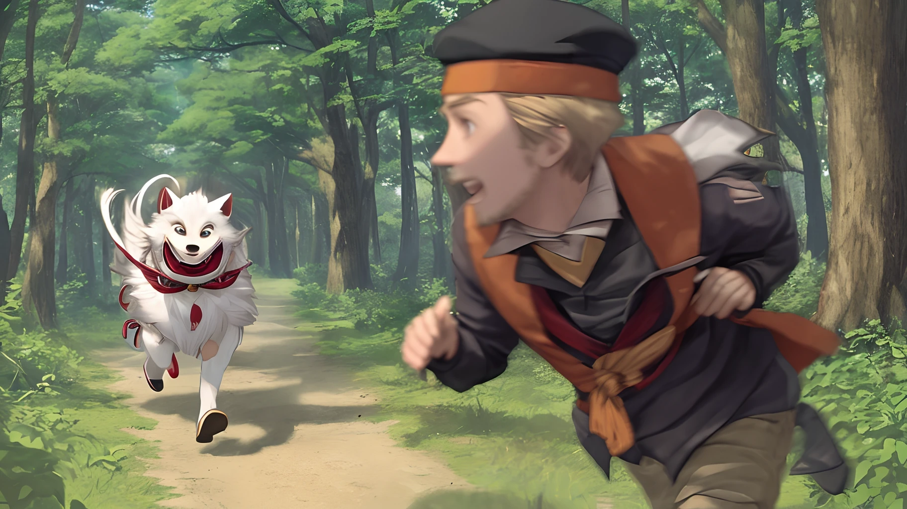 Ryan gosling being chased by inugami korone in the woods