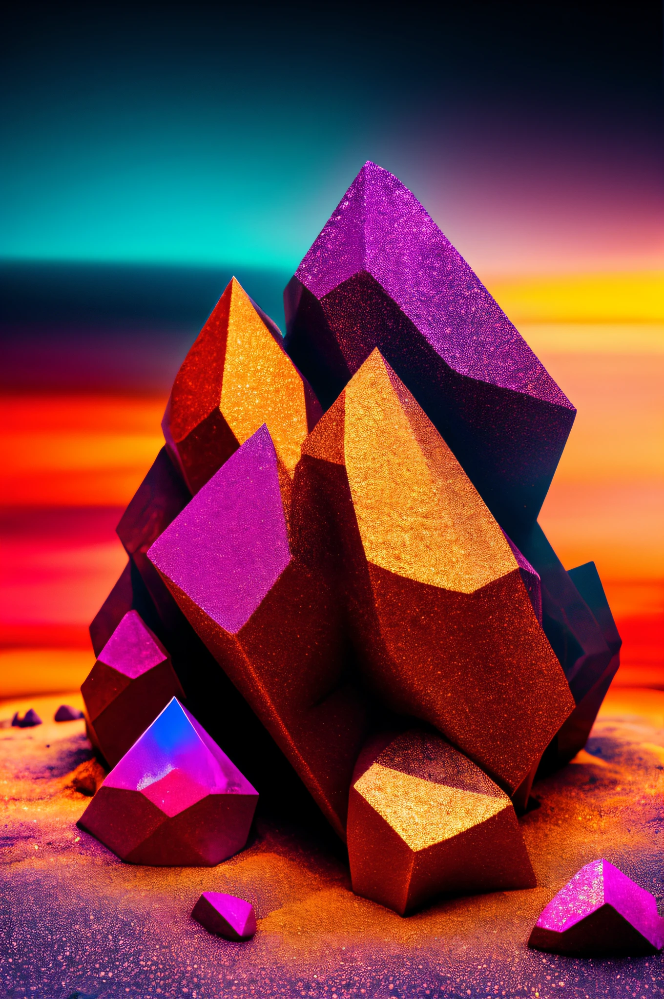 A mass of iron ore crystals shining in seven colors