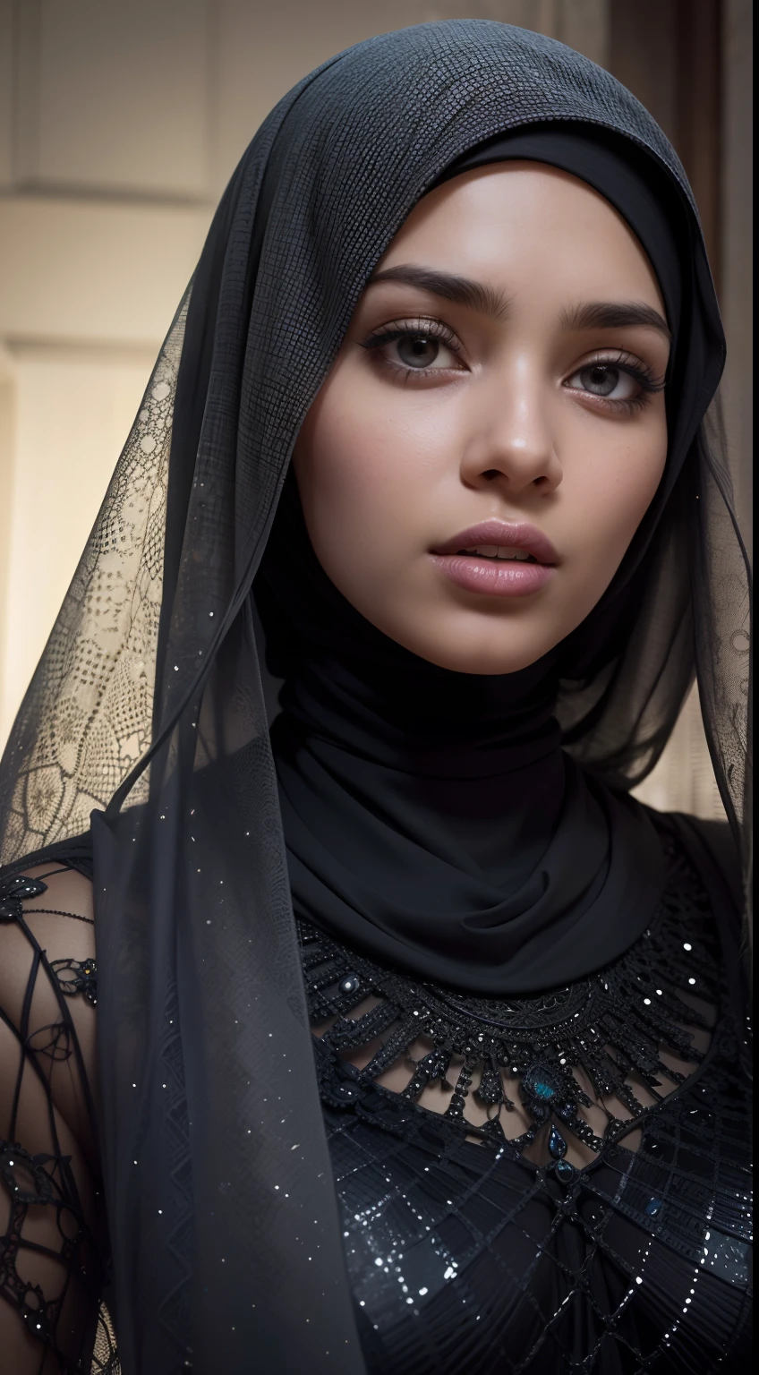 open leg, RAW, Best quality, high resolution, Masterpiece: 1.3), Beautiful arab woman in hijab, Masterpiece, Perfect slim body, (Big breast ,beautiful big eyes, Soft smile, Masterpiece:1.2, Best quality), Realistic, (Real picture, Intricate details, Depth of fields,different colors sexy dress, Close-up of people, Hi-Def, photorealistic perfect body, very very very realistic,(Panoramic camera), parted lip, highly detailed, Perfect face, Perfect body, Large models, Tall, Long legs, Natural background bokeh