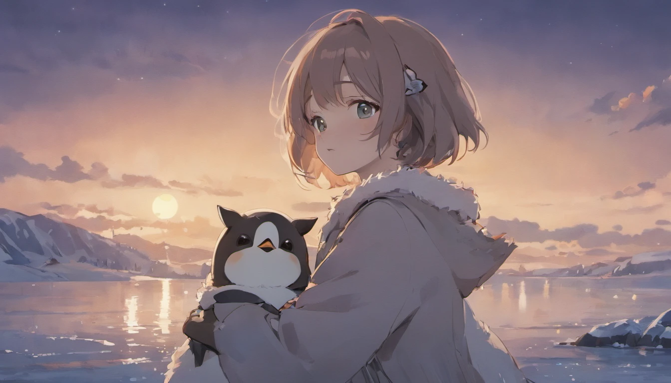 photoRealstic、Cute penguins🐧 , Cute look,戴着耳机🎧 在企鹅的背上一个背包, ,subdued contrasts, ((Fluffy penguins 🐧)), Adorable