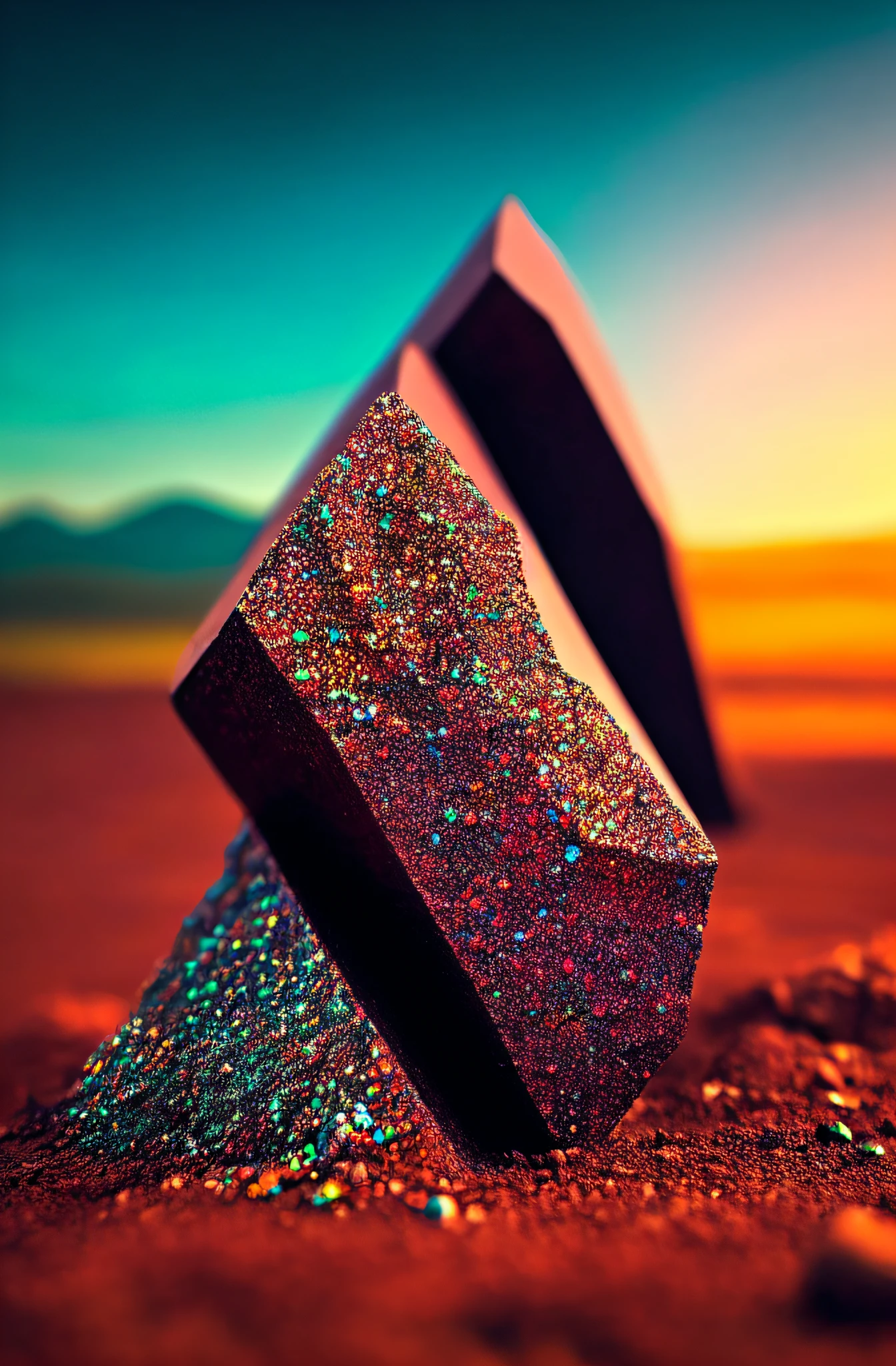 A mass of iron ore crystals shining in seven colors