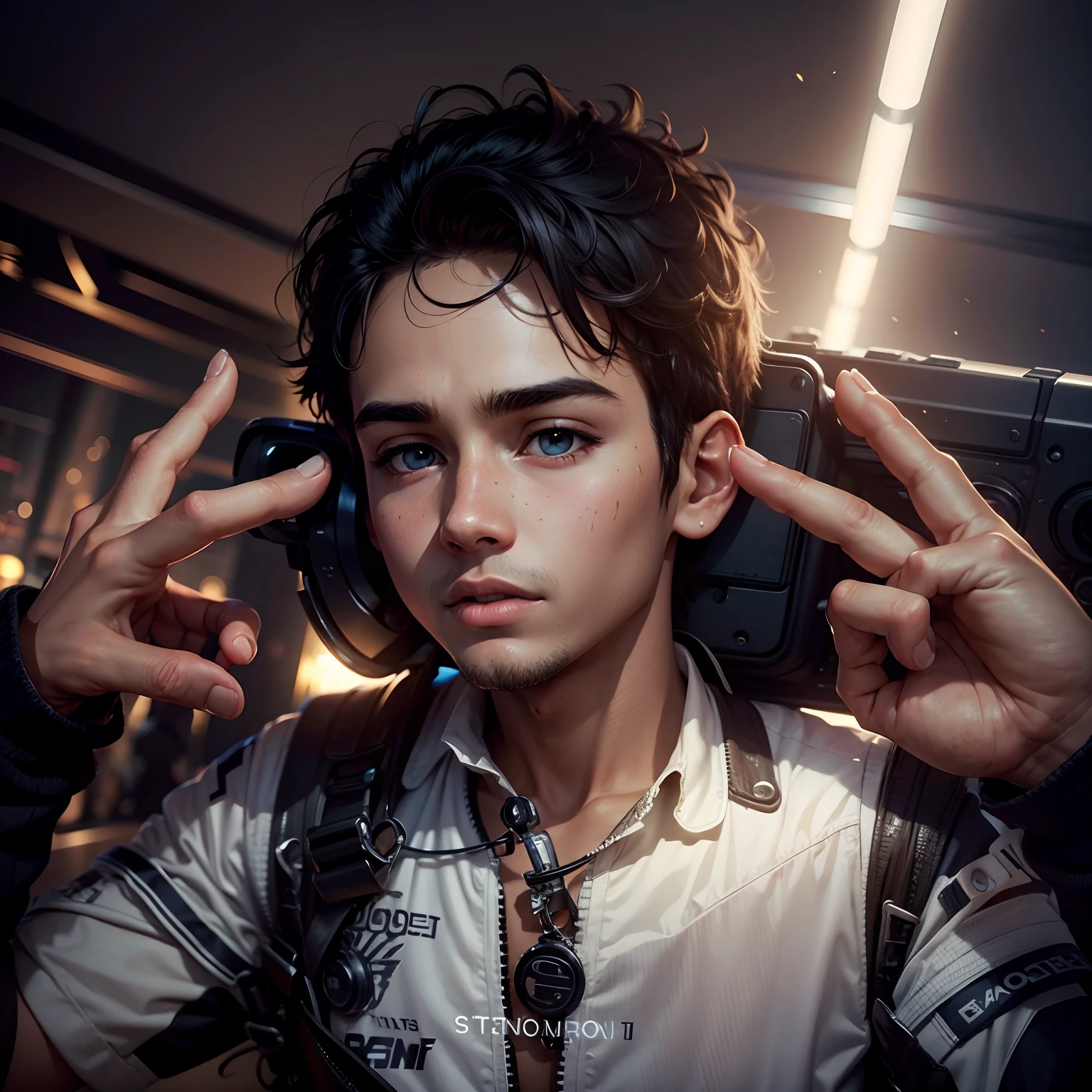 A BOY FACE FUTURISTIC BACKGROUND REALISTIC FACE HIGH QUALITY AND HD