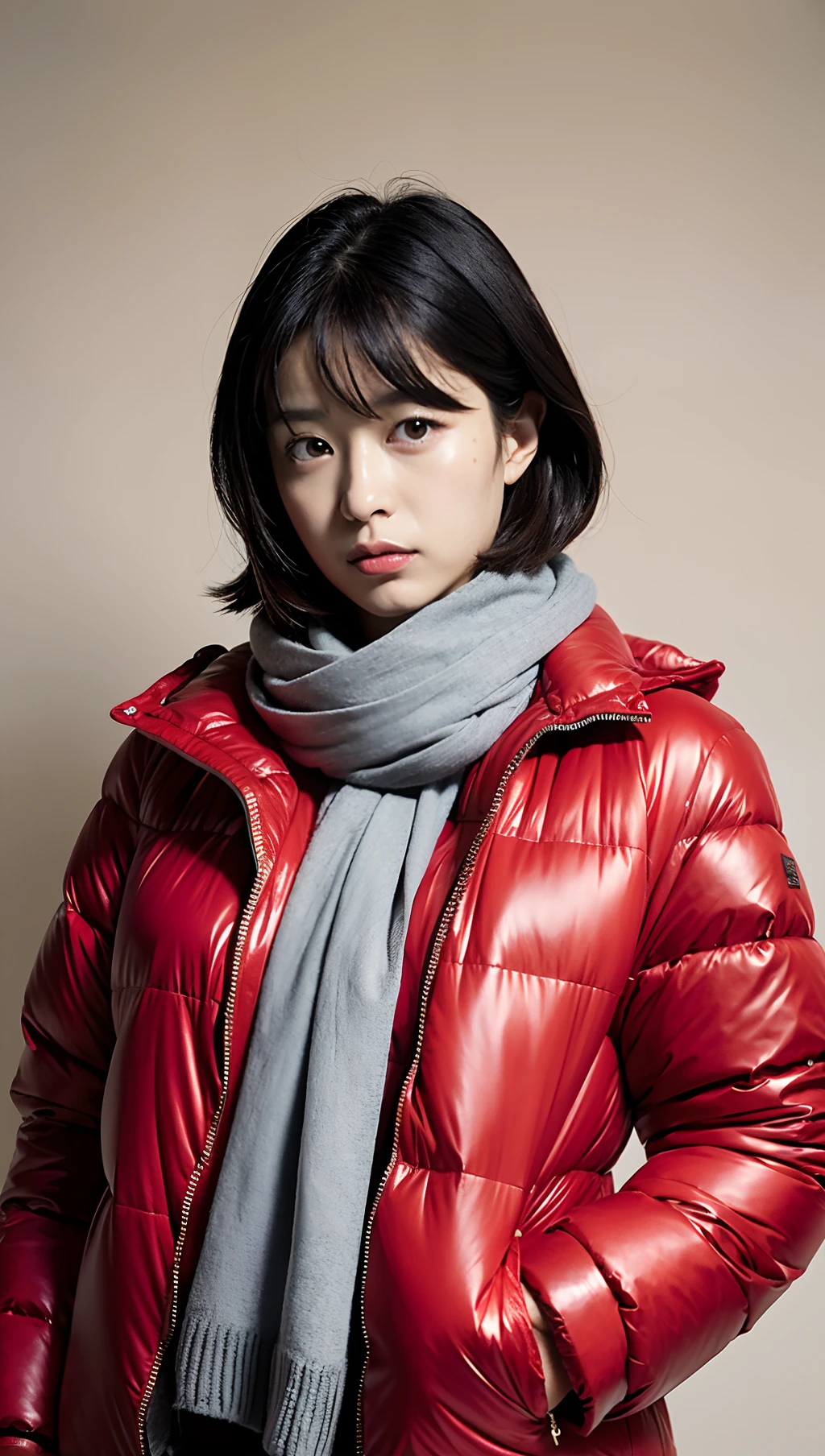 Woman in Alafe posing in red jacket and scarf, 奈良美智, The artist looks Yokoyama, natsumi mukai artwrok, official artwork, harumi, chiho, nishimiya shouko, Yuka Kazami, Yasumoto Oka, nishihara isao, Chiho Ashishima
2