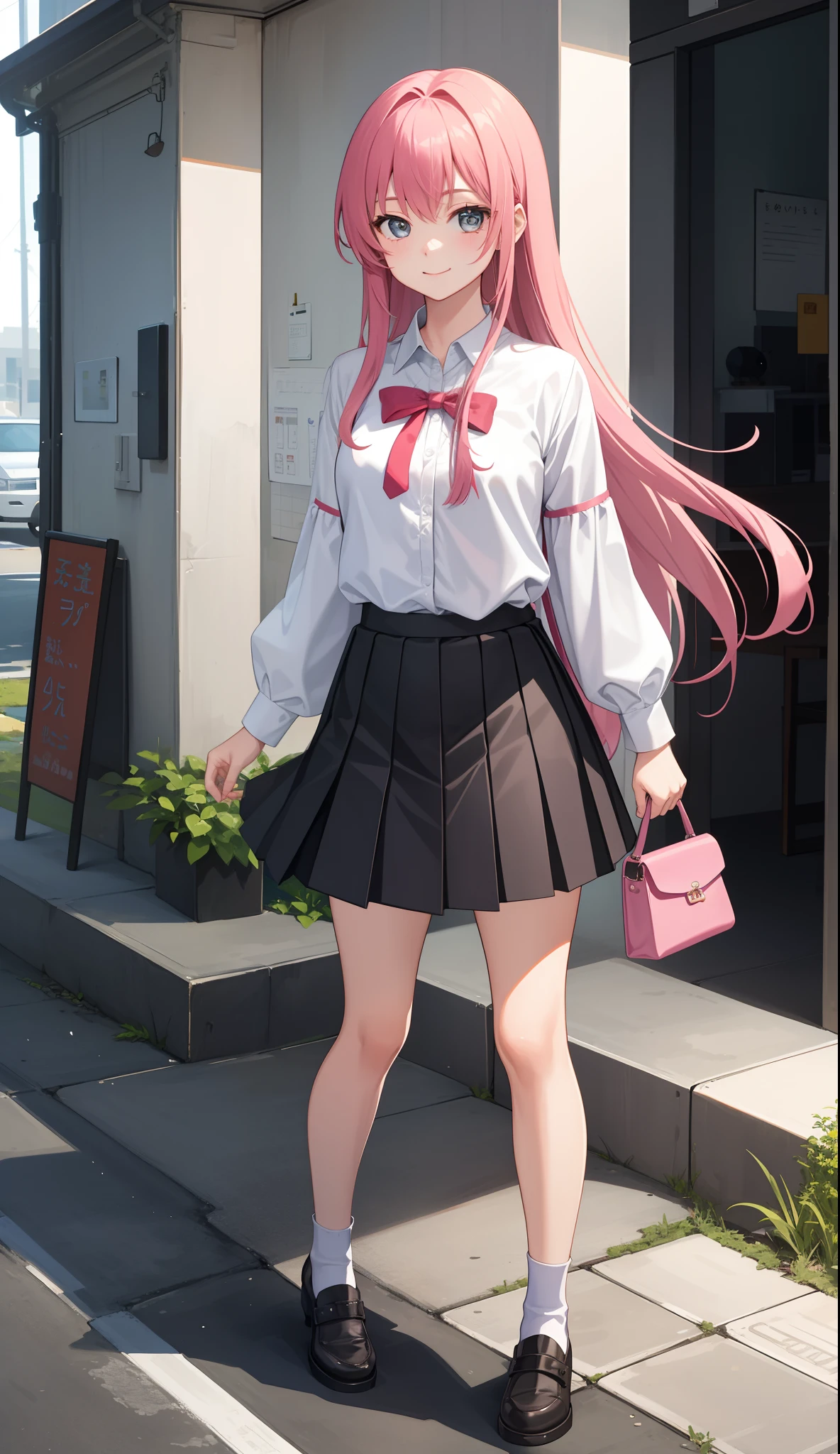 1girl in、AS-Adult、A smile、The shirt、skirt by the、(small tits)、Walking with a thigh、Upper body portrait、