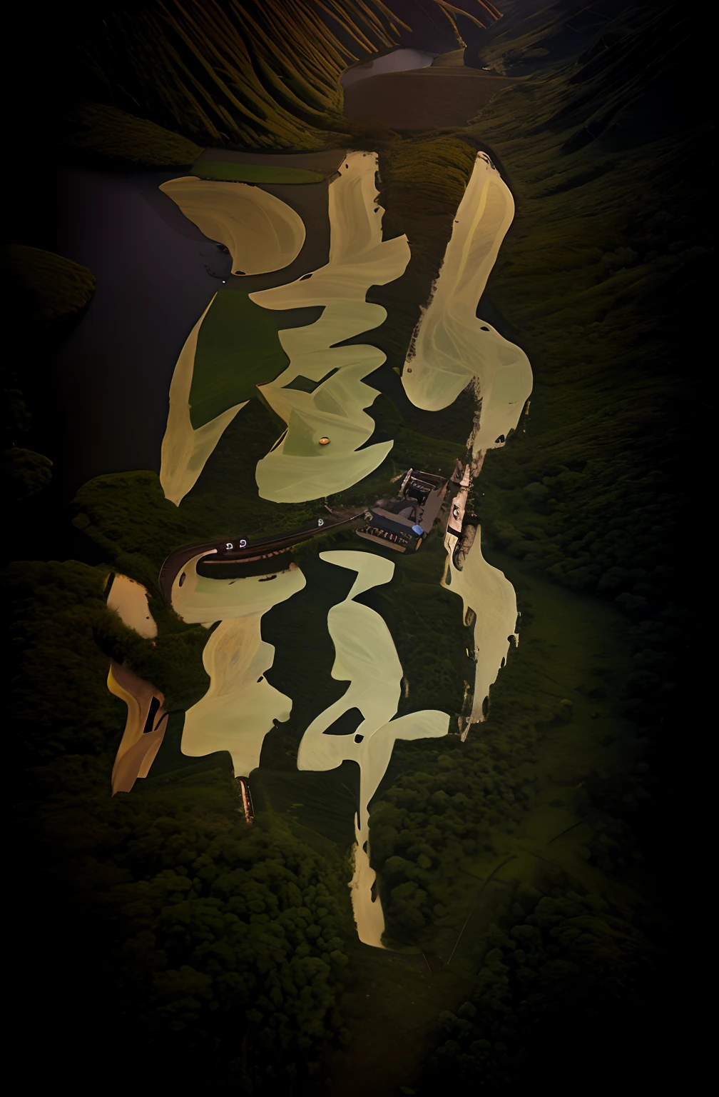 Top-down view,rios,Meandering,mountain water,(Complicated details),hdr,(Complicated details,ultra - detailed:1.2),Cinema lenses,Vignette,at centre,overlooks