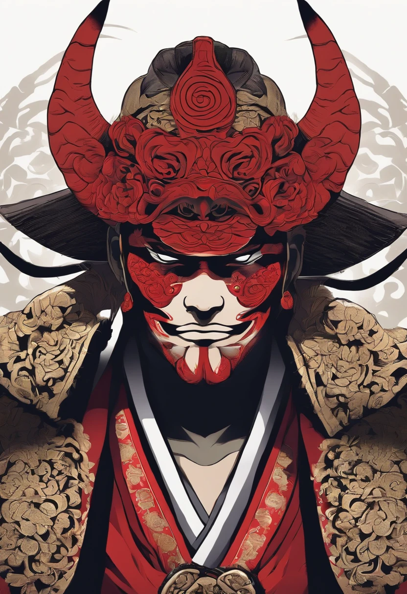 Un primer plano de un personaje de dibujos animados con cara de demElloso, Samurai demElloso, villain wearing a red oni mask, Guerrero Samurai DemElloso, Samurai with demElloso mask, los cuernos, Chico guapo en el arte de Demon Slayer, neon samurai, Handsome Japanese demElloso boy, Samurai mask demElloso, Demon Slayer Artstyle, oni mask, Retrato de Onmyoji, Arte detallado de Onmyoji, Ellos