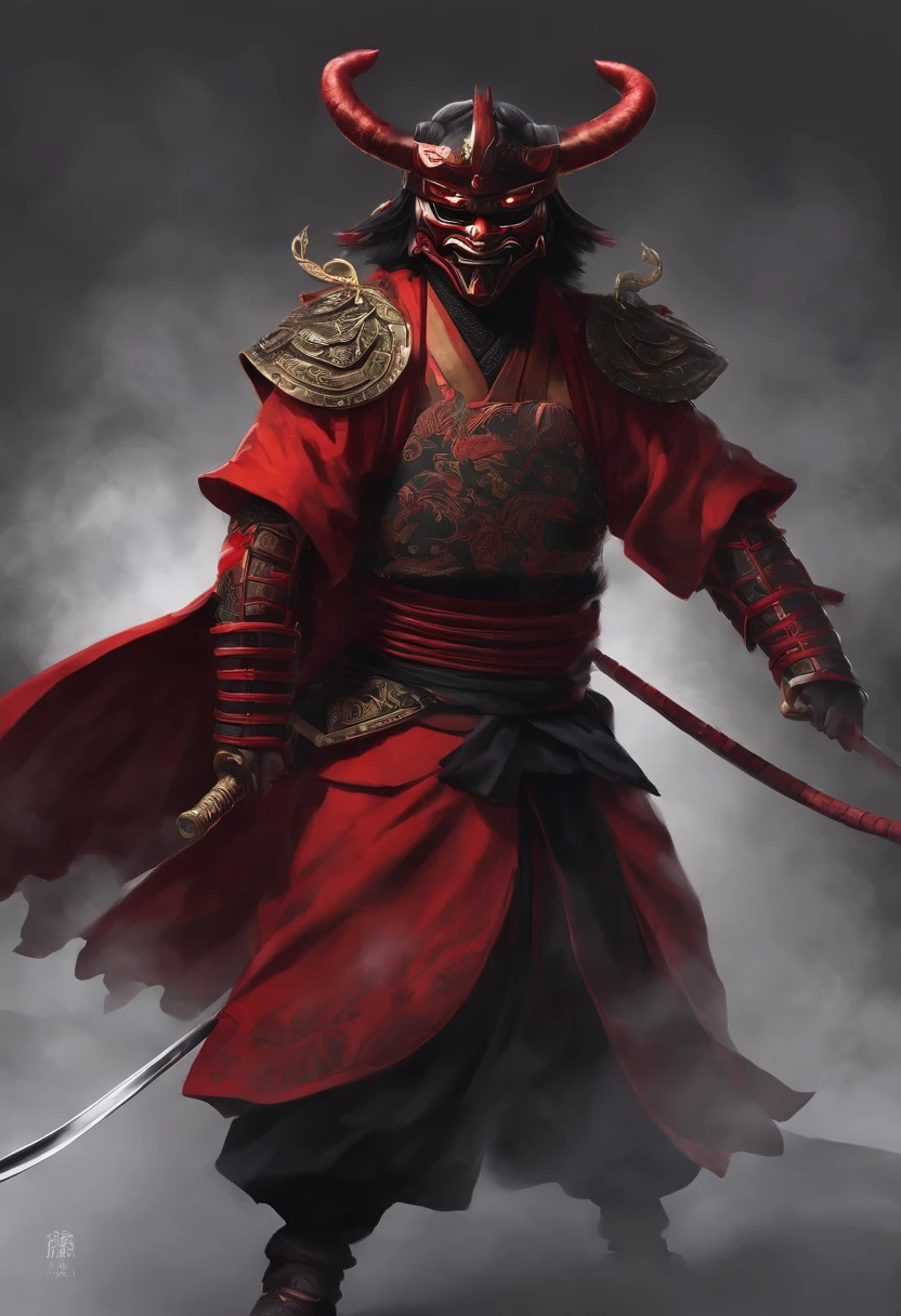 Un primer plano de un personaje de dibujos animados con cara de demElloso, Samurai demElloso, villain wearing a red oni mask, Guerrero Samurai DemElloso, Samurai with demElloso mask, los cuernos, Chico guapo en el arte de Demon Slayer, neon samurai, Handsome Japanese demElloso boy, Samurai mask demElloso, Demon Slayer Artstyle, oni mask, Retrato de Onmyoji, Arte detallado de Onmyoji, Ellos