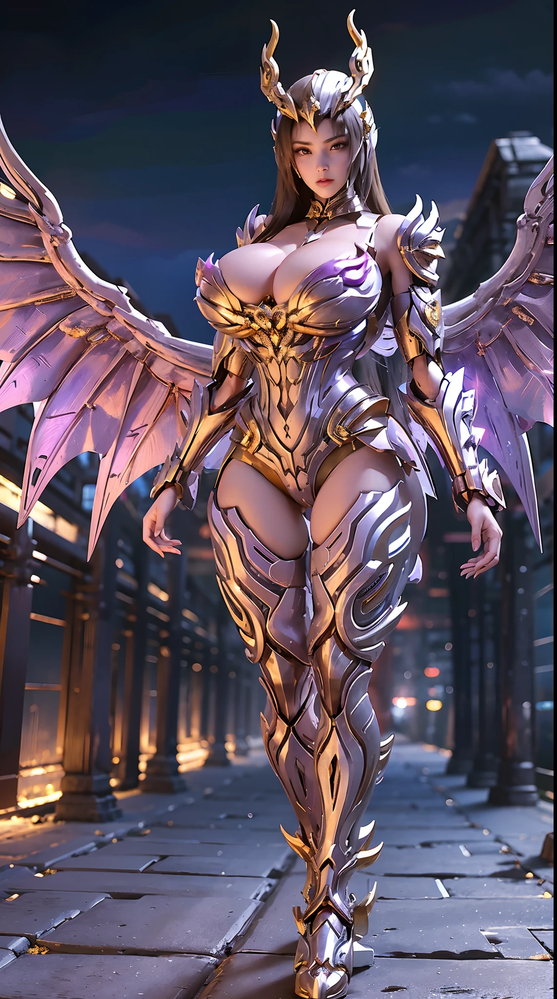 (DRAGON QUEEN HELM), (HUGE FAKE BOOBS), (BEAUTIFUL FACE), (PURPLE, GOLD, WHITE), (DESERT MOUNTAIN), (((A PAIR OF GIGANTIC MECHANICAL WINGS SPREAD OUT))), RAINBOW COLOR FUTURISTIC PHOENIX MECHA BODYSUIT, (CLEAVAGE), (SKINTIGHT YOGA PANTS), (HIGH HEELS), (PERFECT BODY:1.2), (FULL BODY VIEW), (LOOKING AT VIEWER), (WALKING DOWN:1.2), SEXY MUSCULAR BODY, (MUSCLE ABS), UHD, 8K, 1080P.