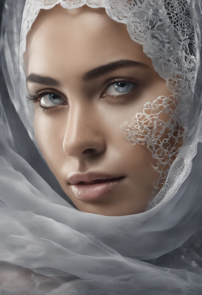 Subject: "Hidden Complexities Beneath the Veil" Style: Photorealism, 8k, DOF Description: Visualize a stunning woman in a hijab, but beneath the surface, reveal intricate trypophobia patterns that are only noticeable upon closer inspection. Achieve a balance between beauty and unsettling complexity.