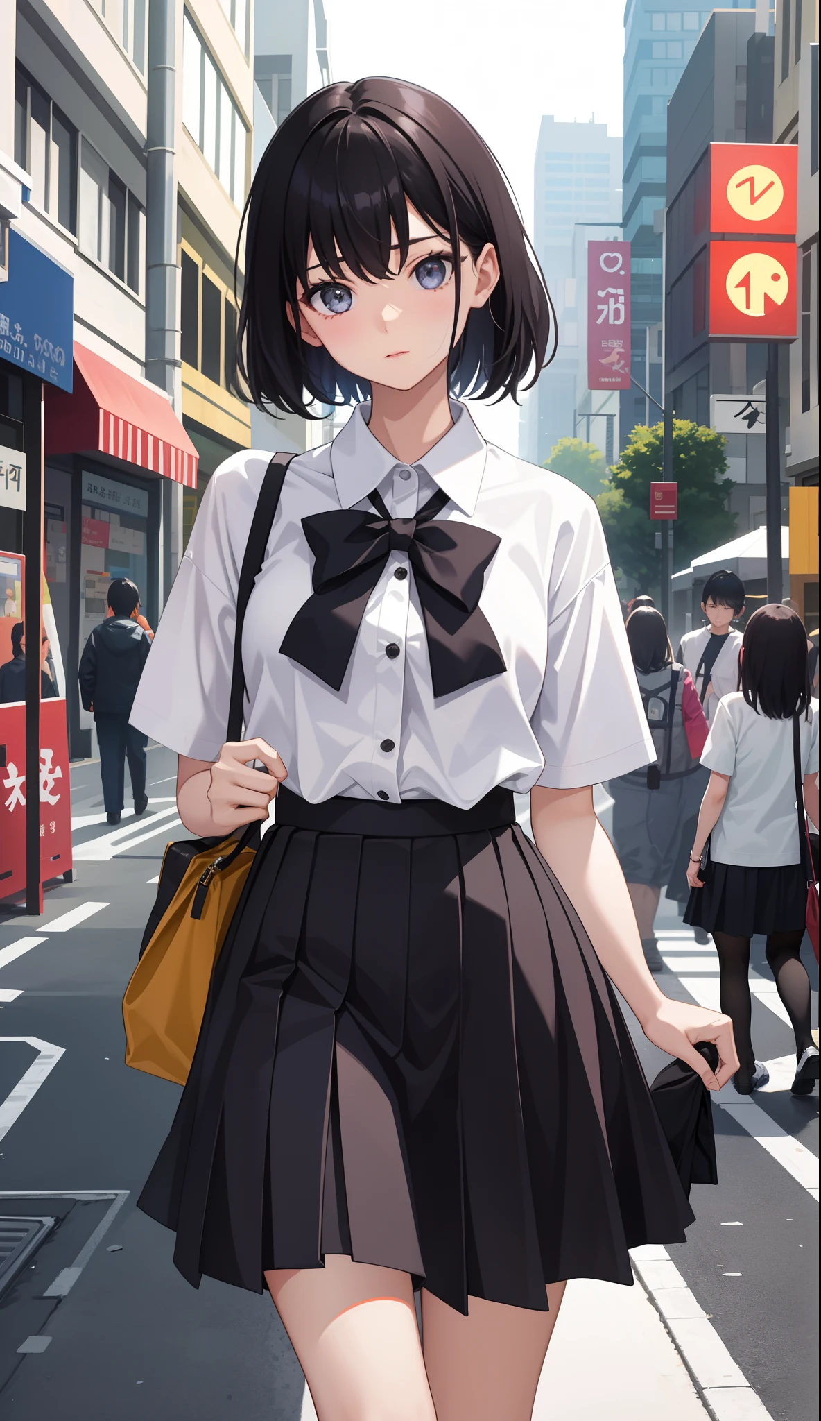 1girl in、The shirt、skirt by the、(small tits)、Walking with a thigh、Upper body portrait、