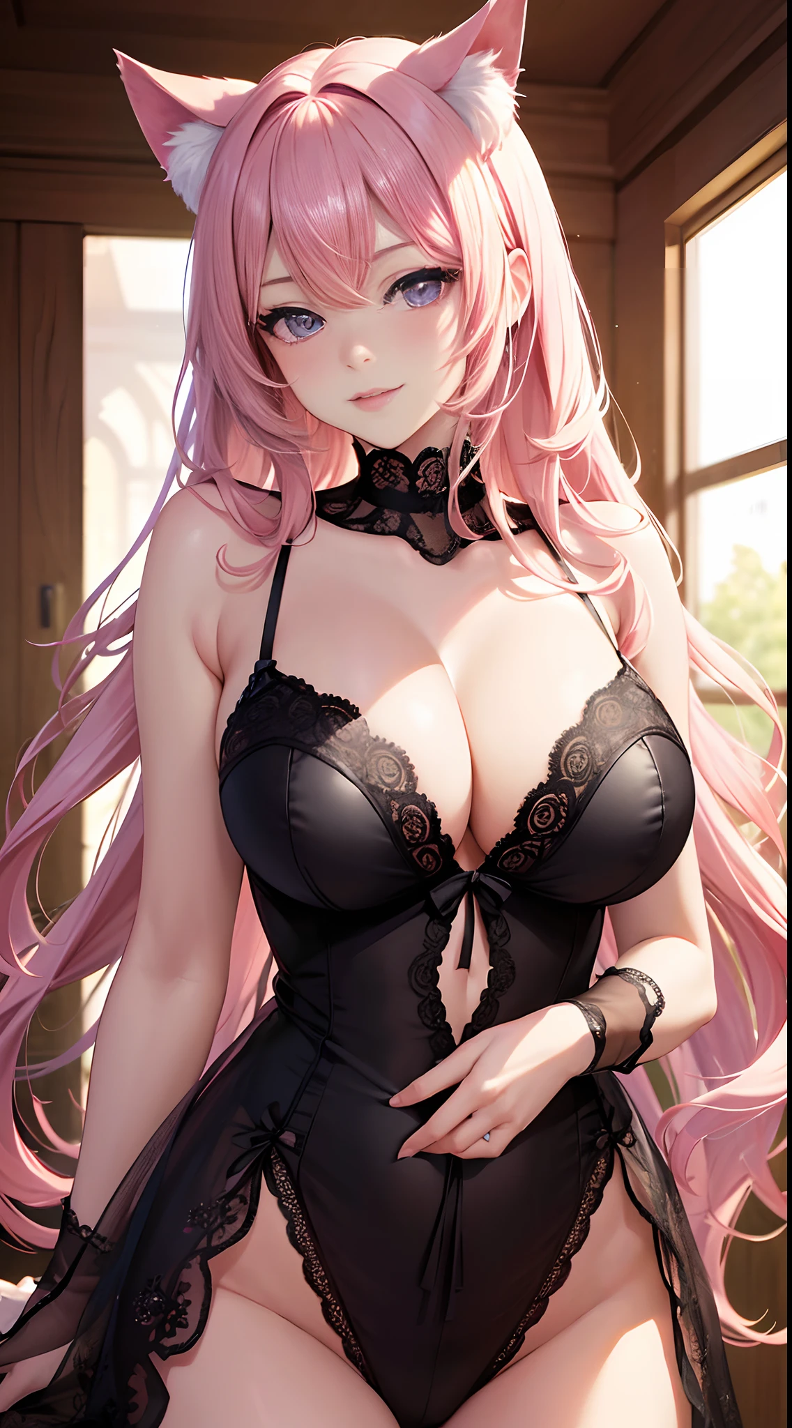 (best quality,4k,8k,highres,masterpiece:1.2),ultra-detailed,realistic,anime,portrait,sexy lingerie,cat girl,beautiful detailed eyes,beautiful detailed lips,long eyelashes,flawless skin,anime-style,light pink hair,cute expression,female character,purple background,soft lighting,vivid colors,playful pose,striking composition,subtle shadows,gentle smile,anime aesthetic,bright eyes,romantic atmosphere,curly hair,innocent look,anime girl,sexy,tempting,dark eyes,full lips,alluring,cat ears,heightened sensuality,dreamy,bold colors,fantasy outfit,teasing glance,long wavy hair,attractive figure,faint blush,adorable,captivating,alluring pose,stylish lingerie,seductive,mesmerizing gaze.