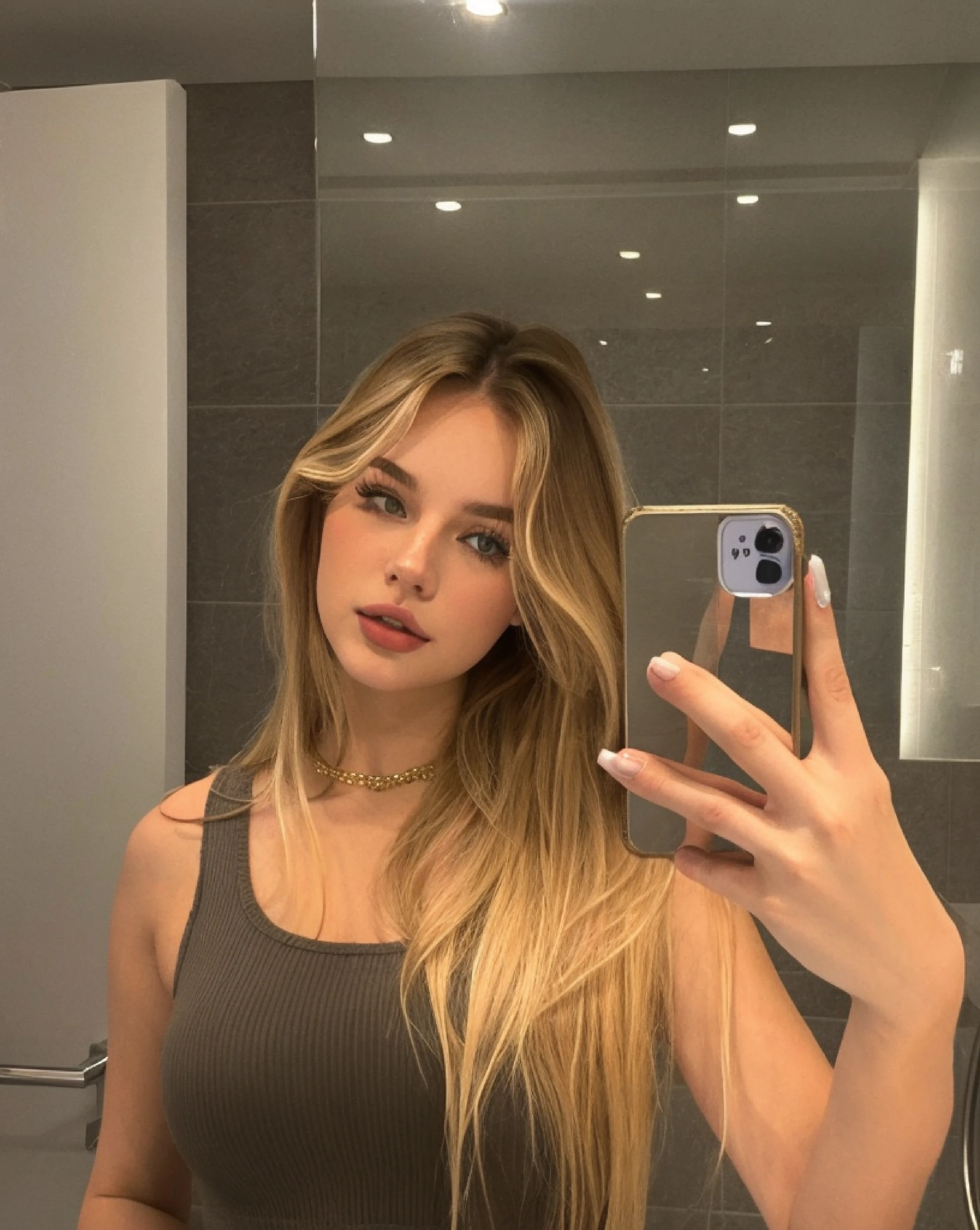 Blonde woman taking a selfie in a bathroom mirror with a phone, Retrato Sophie Mudd, Modelo de Instagram, brunette with dyed blonde hair, Alexandra Waliszewska, por Emma Andijewska, Estilo de Julia Razumova, Kailee Mandel, Dasha Taran, 18 years old, Anastasia Ovchinnikova, 8k selfie photograph