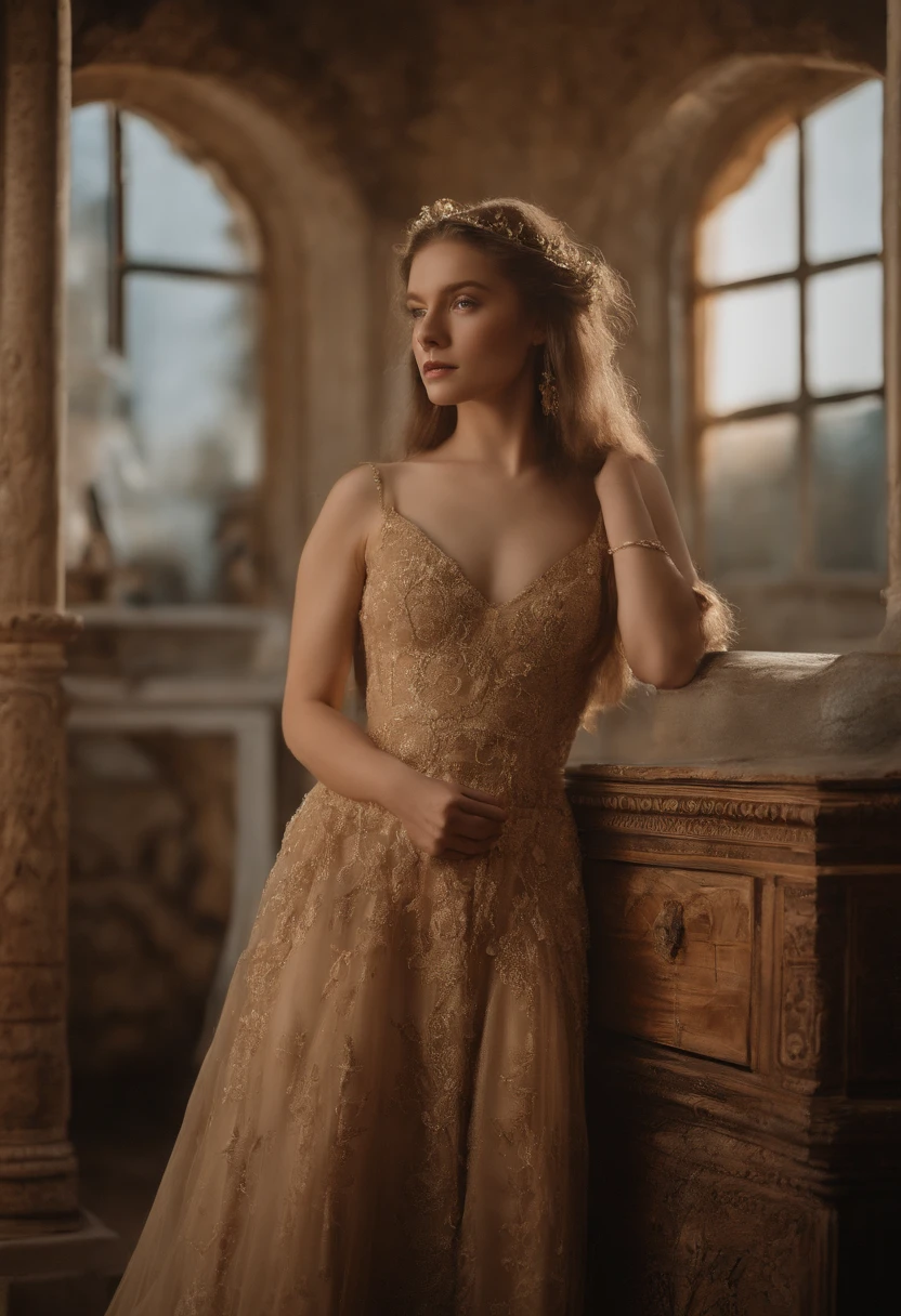 ( Absurdly , High quality , ultra detailed ) ,( hand detailed ) , 1girl, solo, mature, very long hair, sunflower hair , beautiful crystal eyes ( eye detailed ) Baroque, Necklace, highest detailed, upper body,no dress, boobs, nude