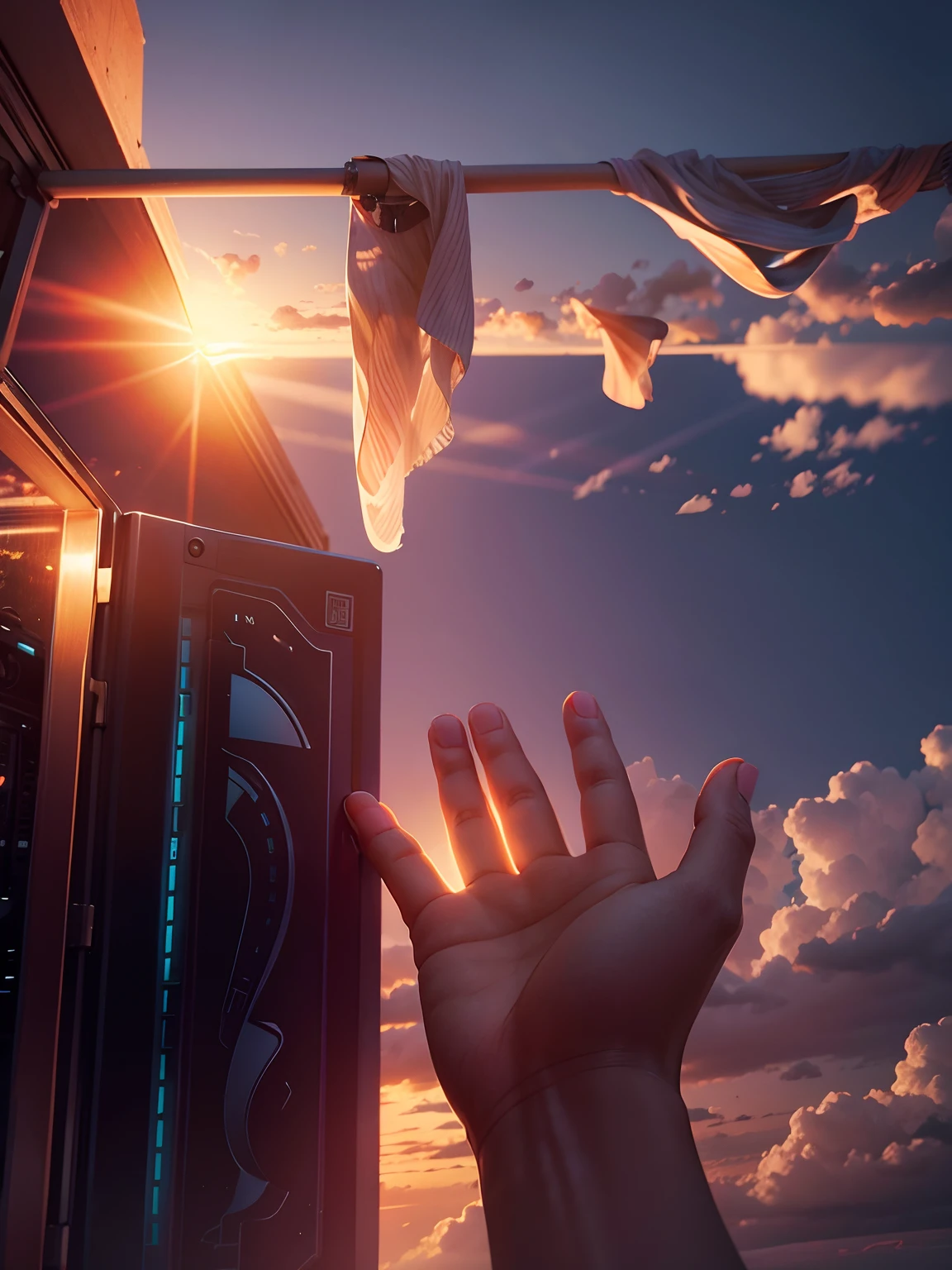 BACKGROUND CHANGE BACKGROUND CLOUD GIRLS AND HAND SUNSET 8K ULTRA REALISTIC