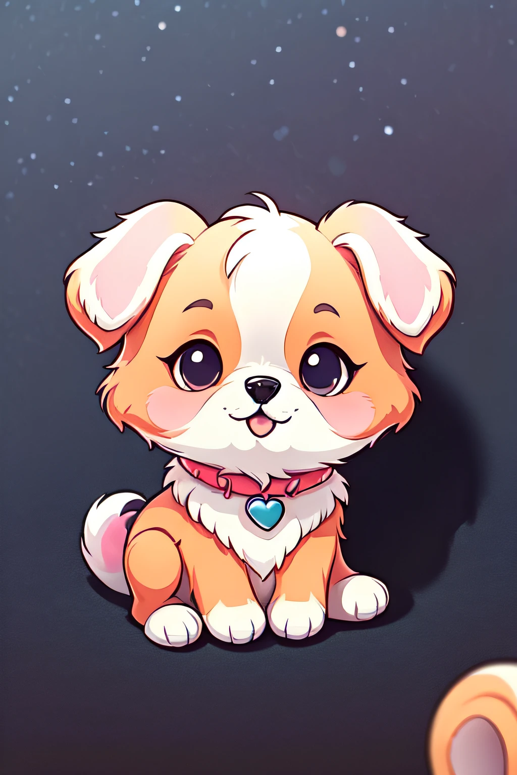 super deformed, best quality, super fine, 16k, cute beagle dog, sitting pose, Tiffany blue heart pendant on collar, sparkling big eyes, cute smile, background pastel colored dots, pop art