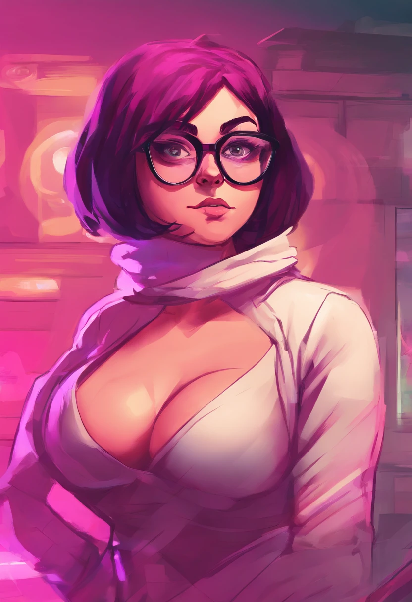 Meg Griffin from Family Guy, nude, fully nude, NSFW, circle glasses, busty figure, short brown hair, magenta beanie