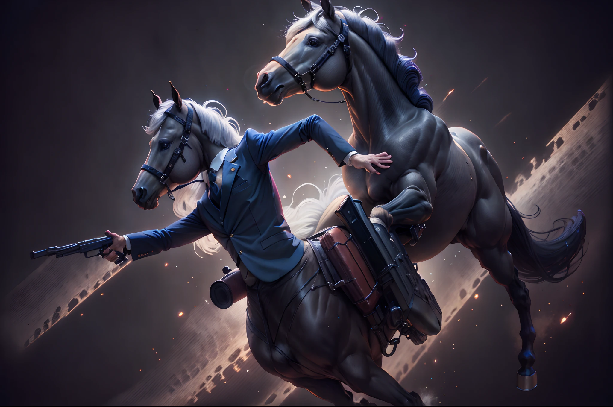 Horse in a suit with a gun