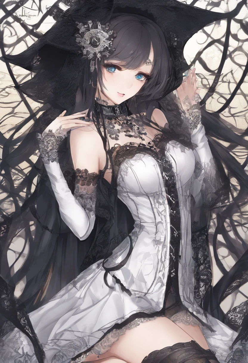 1girl,nordic skin,smile,looking at viewer,half turned,long dark hair,wide blue eyes,small breast,sexy black lace body lingerie,(platform high heel sandal, thin heel, clear material), necklace,snowberg,(ulzzang-6500:1), zoomed out, full body, feet, stockings,