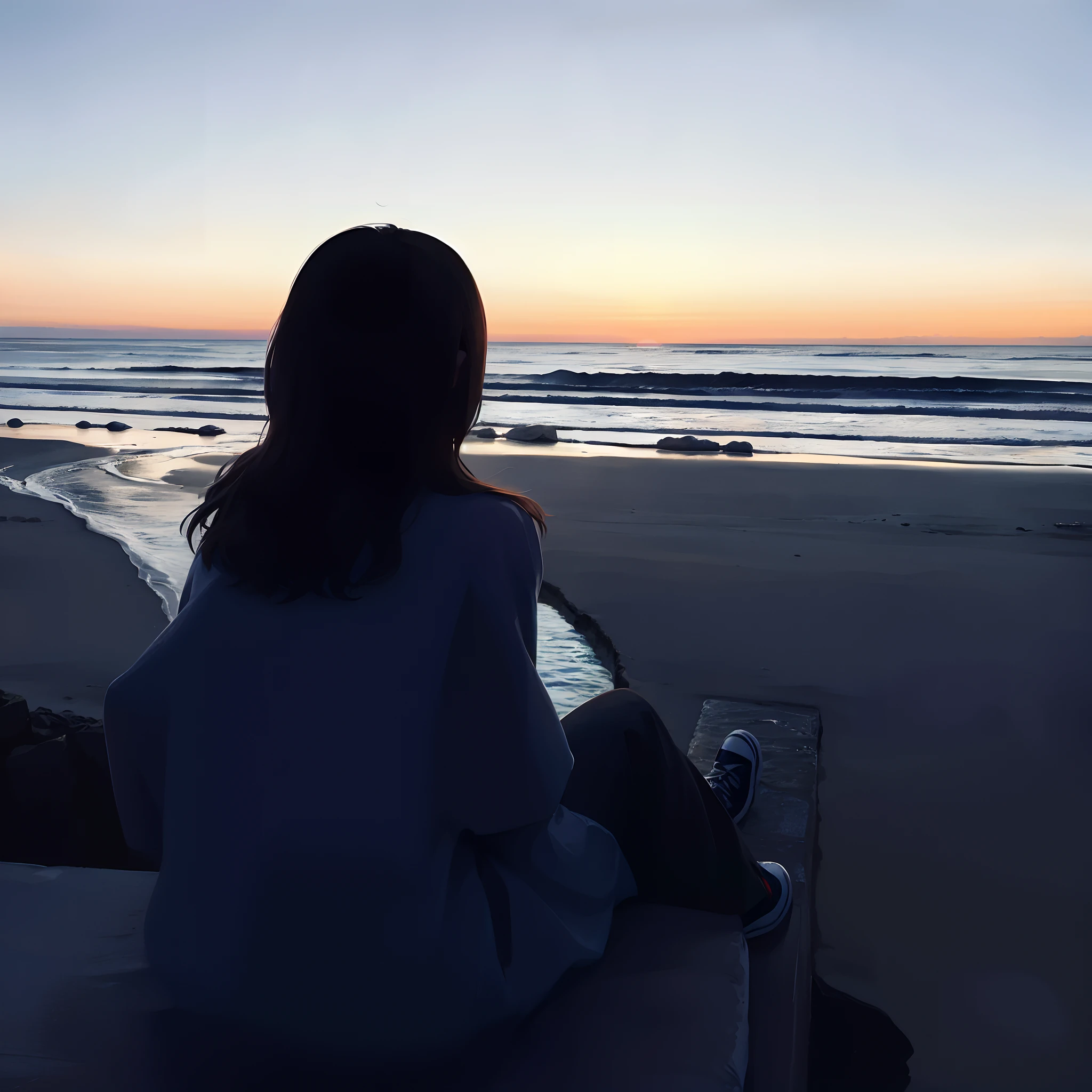 arafed woman sitting on a rock looking out at the ocean, girl watching sunset, looking at the ocean, looking at the ocean, Sitting on the beach, girl looking at the ocean waves, watching the sunset, on the beach during sunset, sitting in beach, watching the sunset, looking out at a sunset, looking at the ocean