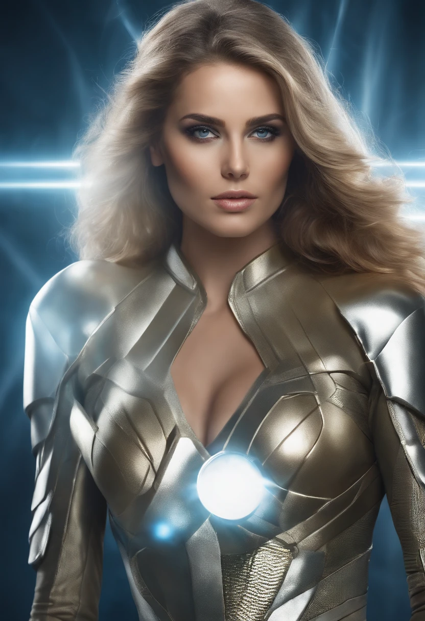 Mulher soldado futurista, fundo bandeiras de Israel, Ukraine and Brazil,olhos claros brilhantes, Biomechanicals, estranho, assustador, Pesadelo, cores muito brilhantes, light particles, com luz brilhante, Mshiff, Arte do papel de parede, Papel de parede UHD