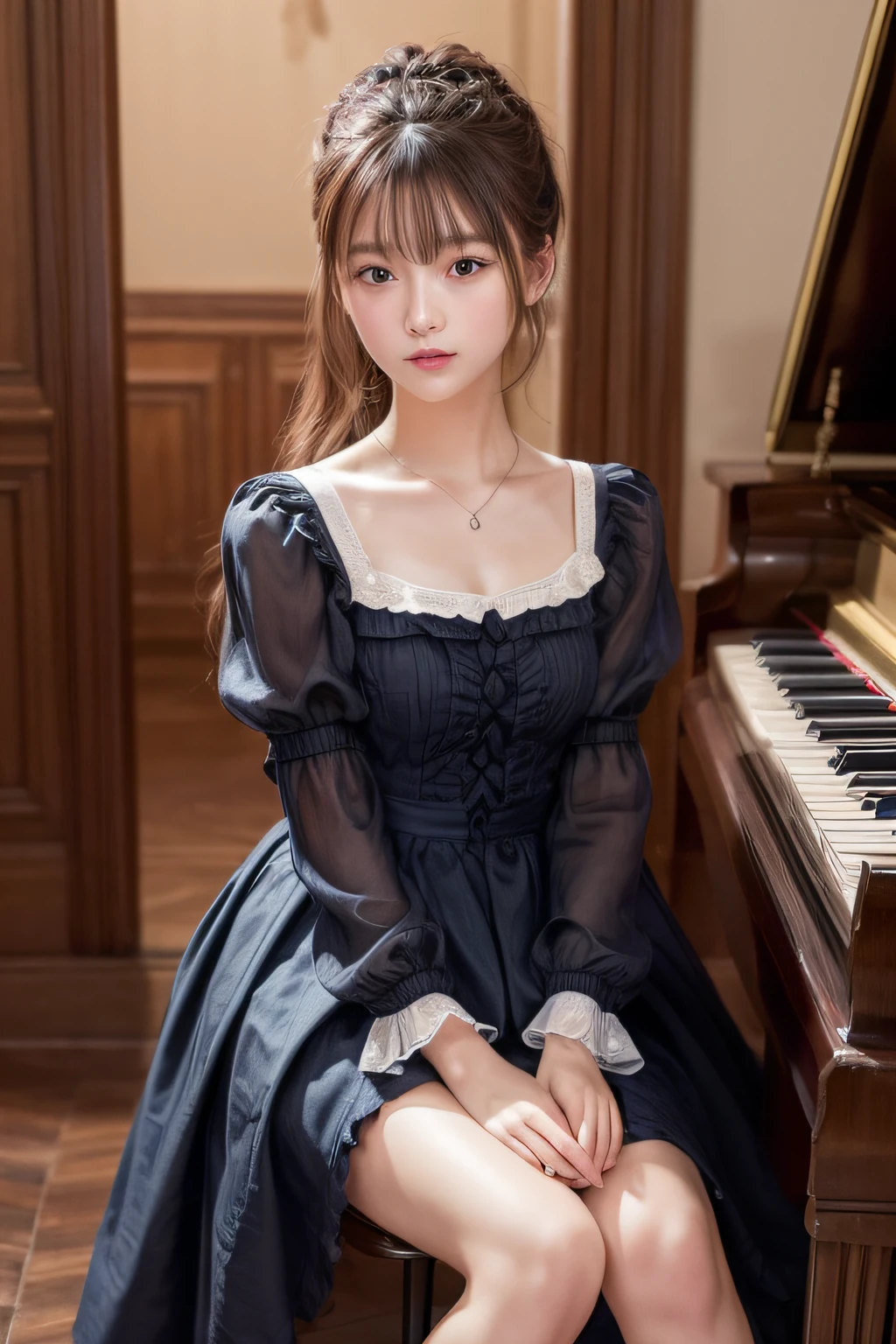 ((Top image quality、8K、​masterpiece：1.3))、Realistic high-quality photos、top-quality、a  girl、piano