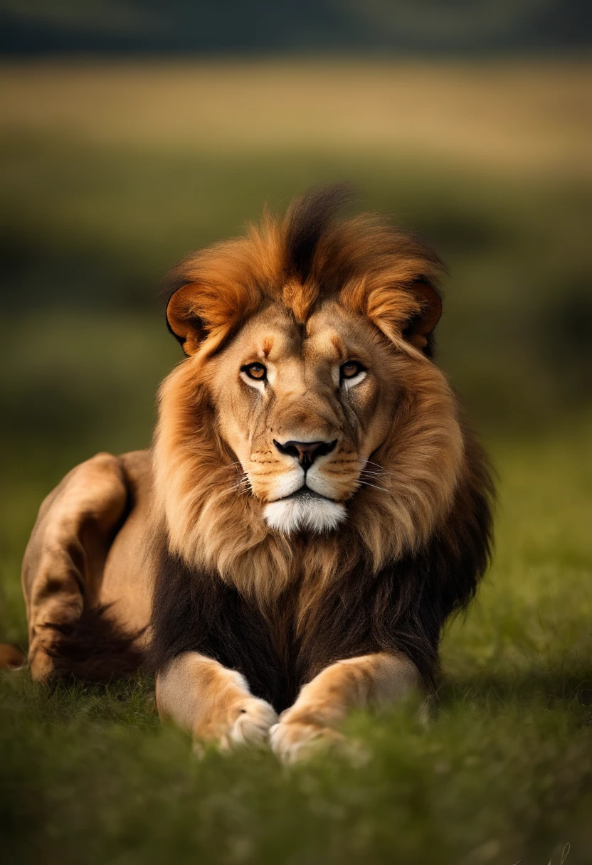 There is a black colored lion walking on the grass with a rock in the background, Uma foto de Derek Zabrocki, Unsplash, arte digital, Rei da selva, with the mane of a lion, olhar orgulhoso, fazendo uma pose majestosa quente, Aslan the Lion, half lion, 2 d full body lion, olhar orgulhoso, arte digital animal foto, lion mane