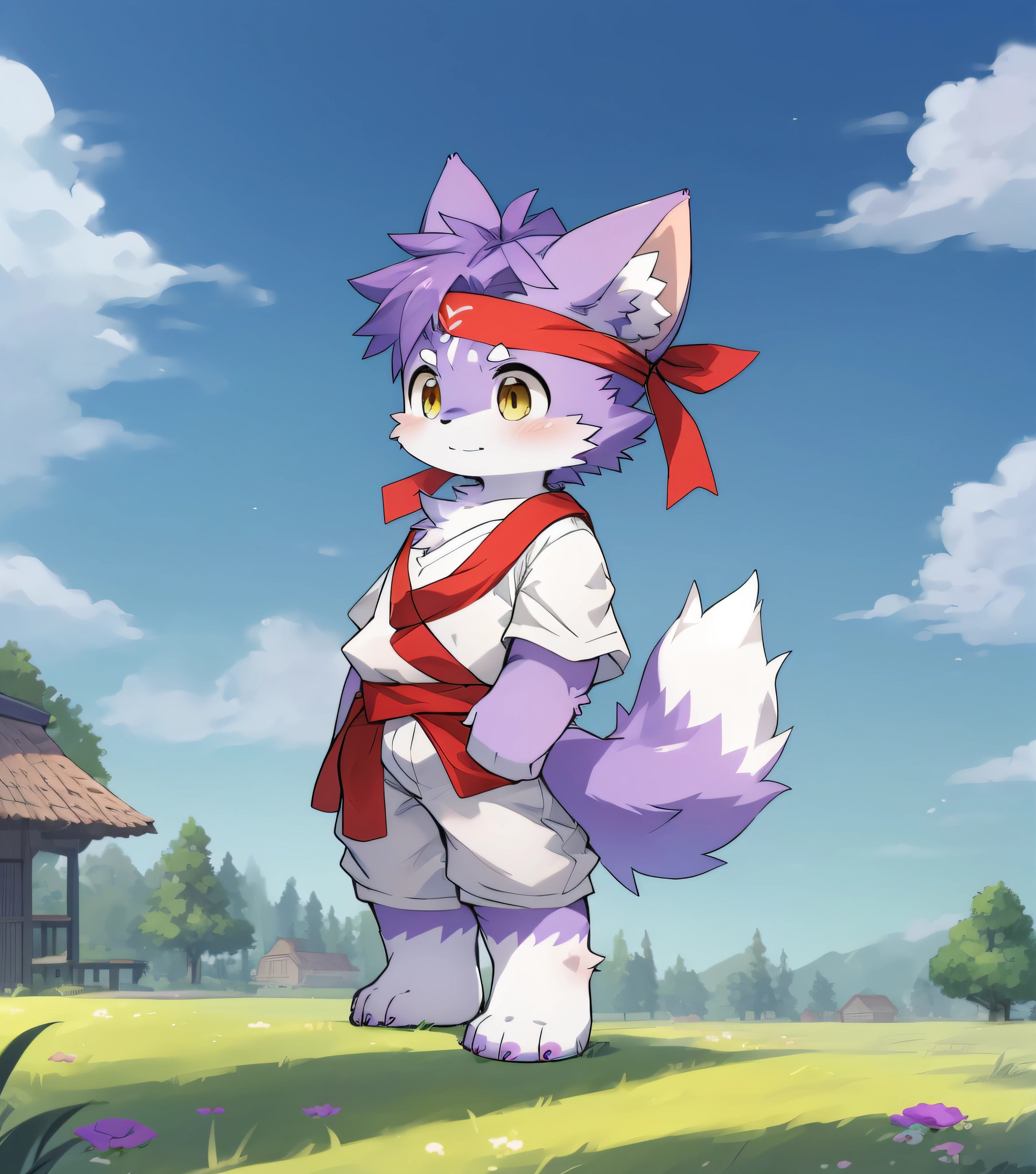 Purple fur,Purple fur,Purple skin,Beast too,Orc boy,grassy fields,lawns,standing on your feet,Attention,blue-sky,shaggy,shaggy,Purple fur,Purple fur,Purple fur,Purple fur,Purple hair,male people,canid,adolable,adolable,adolable,solo person,Detailed fur,Yellow-eyed kernel,Thick eyebrows,Fluffy tail,white short sleeve,short white pants,ultra - detailed:1.0,Libido boy,toddle,toddlersoddlers,Cldren,children's,Gamine,Beast too,Beast too,Beast too,adolable,adolable,Shota(Via Dagasi:1.1),anatomy correct,Barefoot,The barefoot,Barefoot,Barefoot,Barefoot,standing on your feet,Attention,bald-headed,Cat feet,lawns,grassy fields,On the lawn,on a grassy field,bald-headed,balding,balding,Purple paws,Purple paws stepped on the grass,Purple paws on the grass,Purple paws,Stand on the lawn,standing in grassy field,Stand on the lawn,red waistband,komono,Red headband,Blood,A child with a serious expression,Very shiny purple fur,Wide and thick red headband