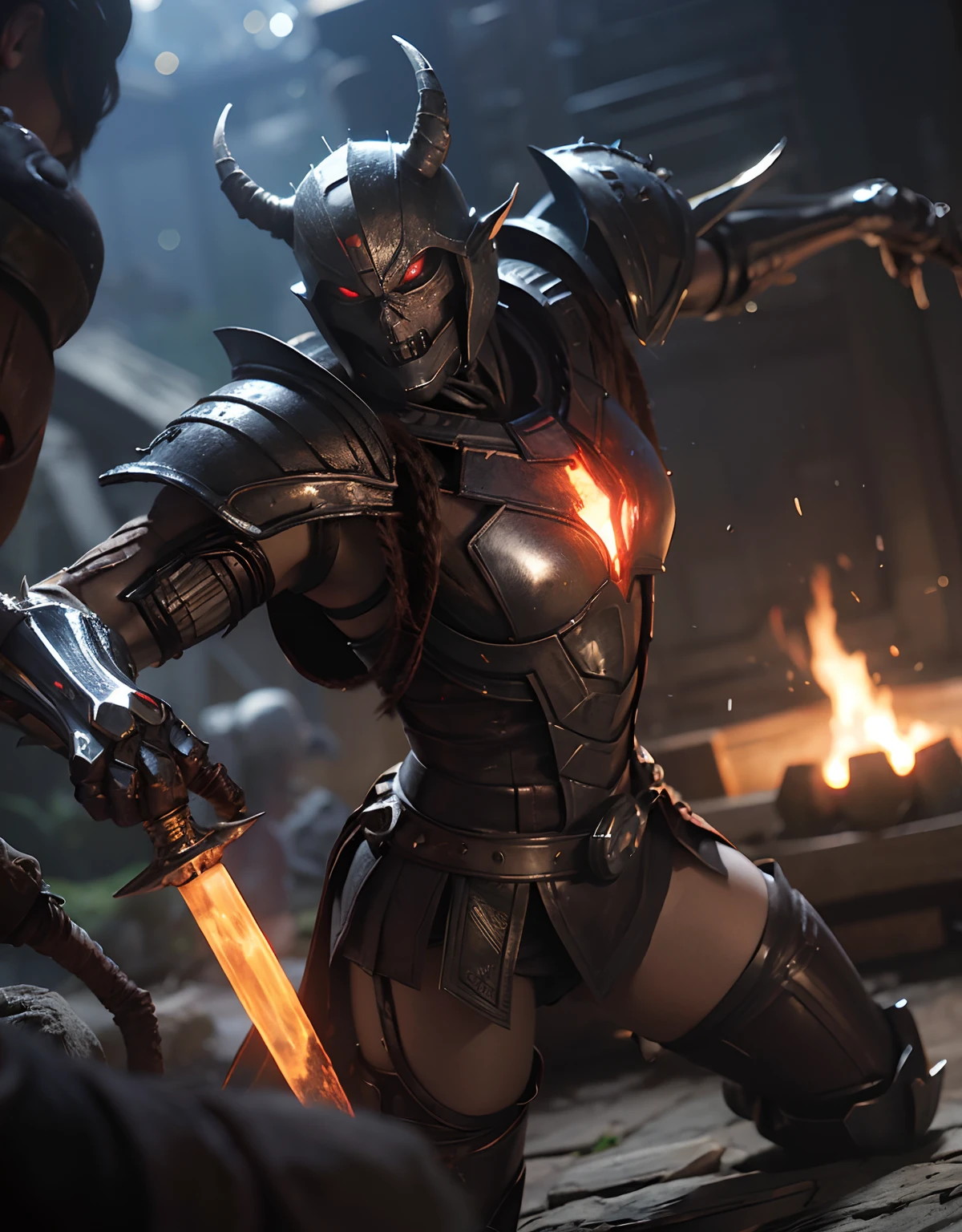 (One Knight Girl)、top-quality、​masterpiece、超A high resolution、(Photorealsitic:1.4)、Raw photo、女の子1人、Fight mutants、（Wear the Dark Knight's Armor）、glowy skin、(((Dark Fantasy)))、With a beautiful sword and shield、（Black Metal Bodysuit）、(Fight goblins、ogre、Fierce battle with orcs),（Fight fiercely against aliens）、Fight fiercely、(Skeleton collective background),(Background of decaying dungeon ruins)、（Skeleton helmet）、(Fighting Demonic Beasts)、(Small LED)、((super realistic details))、portlate、(Strong giant demon beast background),globalillumination、Shadow、octan render、8K、ultrasharp、Colossal tits、Raw skin is exposed in cleavage、metals、Details of complex ornaments、Japan details、highly intricate detail、Realistic light、(Mystical expression),CGSoation Trends、Red Eyes、radiant eyes、Facing the camera、neon details、(Mechanical limbs)、(blood vessels connected to tubes)、()、Gundam、Small LED、Toostock、（Fight aliens on another planet）、（Attack of the Monster Beasts）、（Wounded in a deadly battle）、