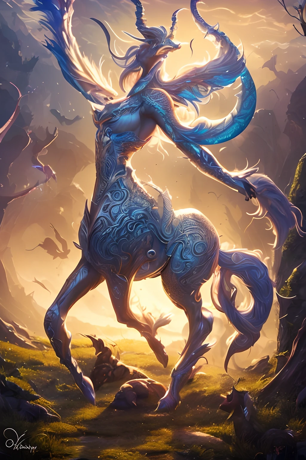 (best quality, ultra-detailed, realistic:1.37), oil painting, ethereal glow, vibrant colors, magical atmosphere, mystical creatures, exquisite details, graceful movements, intricate patterns, fantasy landscape, surreal, mythical creature, grandeur, mythical, dreamlike, majestic, enchanting, mythical creature, mythical being, captivating, otherworldly, harmonious composition, soft lighting, mythical hybrid, dynamic pose, breathtaking scenery, whimsical, alluring, mesmerizing, enchanting, captivating, mesmerized, spellbinding, intricate details, fine brushwork, rich textures, evocative, epic, awe-inspiring, majestic.