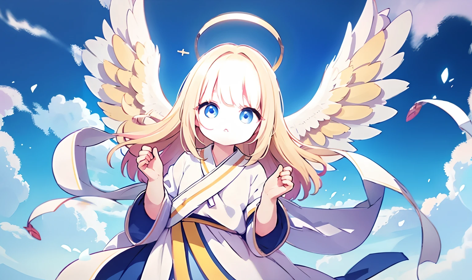 ((masterpiece)),(((best quality))),1girl,anime,beautiful girl,smooth skin,beautiful,colourful,smooth skin,artstation,((high resolution)),(ultra quality),(highly detail eyes),(perfect eyes),(both eyes are the same),Iridescent,perfect hands,real shadow,disheveled hair,long hair,park,blonde hair,petite,angel wings,angel,halo,praying,castle,