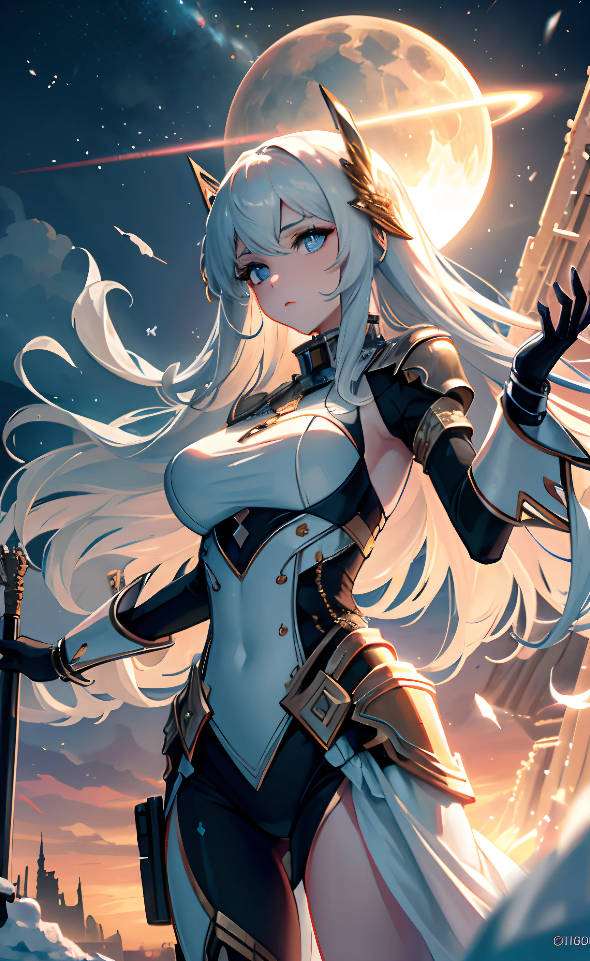 Sexy goddess,best qualityer,Snow-whiteskin,8K high quality,Sexy goddess,A pair of big eyes are beautiful and moving,White skin,Makeup,Sexy outfit,Armed with futuristic modern weapons,gold;jewely;Blue Electric,【Background with】Large gears,Large gears,Doomsday ruins,Giant tornado,Strange sky,Lightning Thunder,The setting sun burns the dark clouds,Multiple planets,The end of the world,Multiple planets,Mards,Jupiter,Mercury,Strange sky,The Eiffel Tower,Egyptian pyramids,Great Wall of China,Giant Tornado ultra-futuristic car,Cool headlights