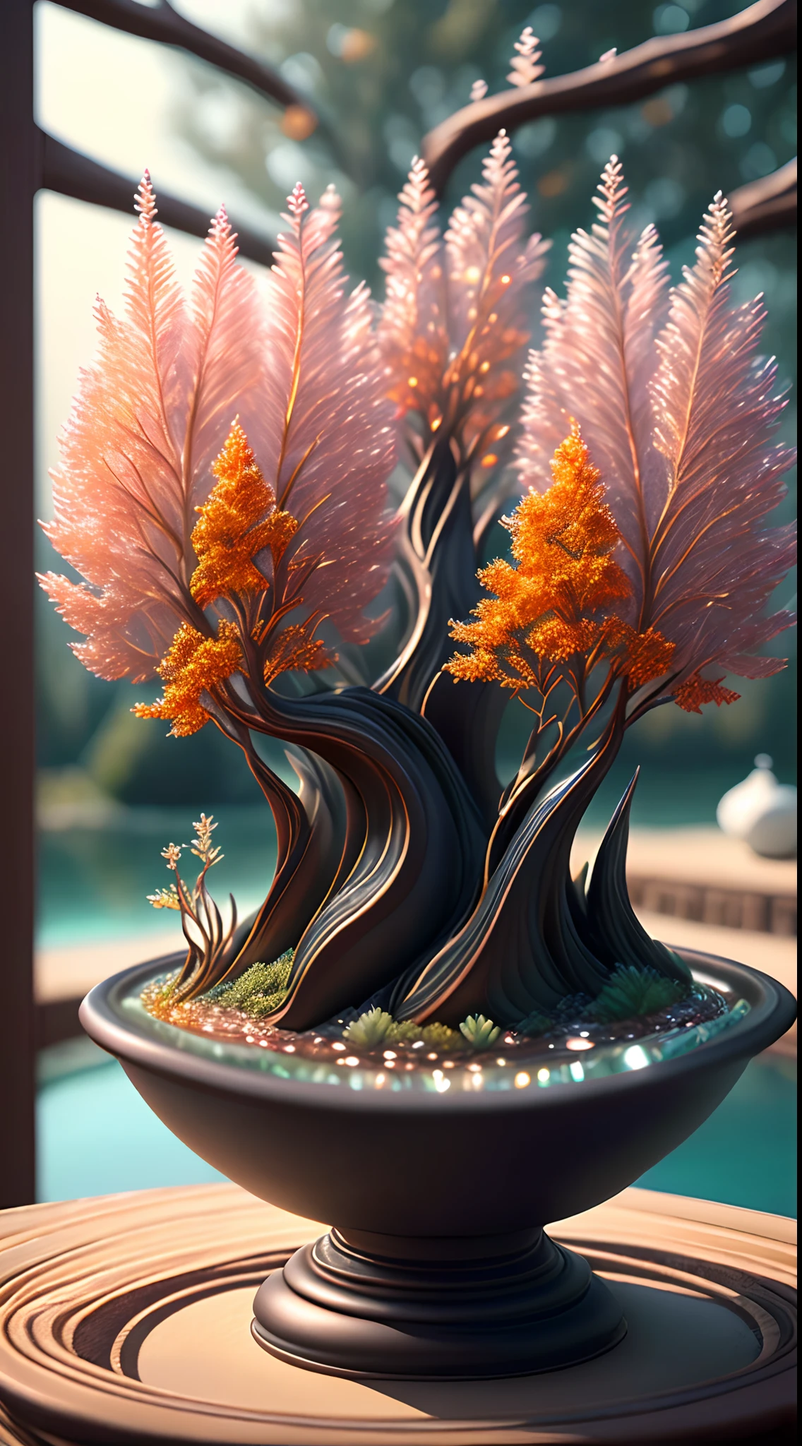 (Best quality,4K,8K,A high resolution,Masterpiece:1.2),Ultra-detailed,(Realistic,Photorealistic,photo-realistic:1.37),Escultura:1.37,Northern,south,Multiverse,Diverse landscape,Natural beauty,Ceramic craftsmanship,Glass surface,Twisted branches,Flickering flames,Art gallery