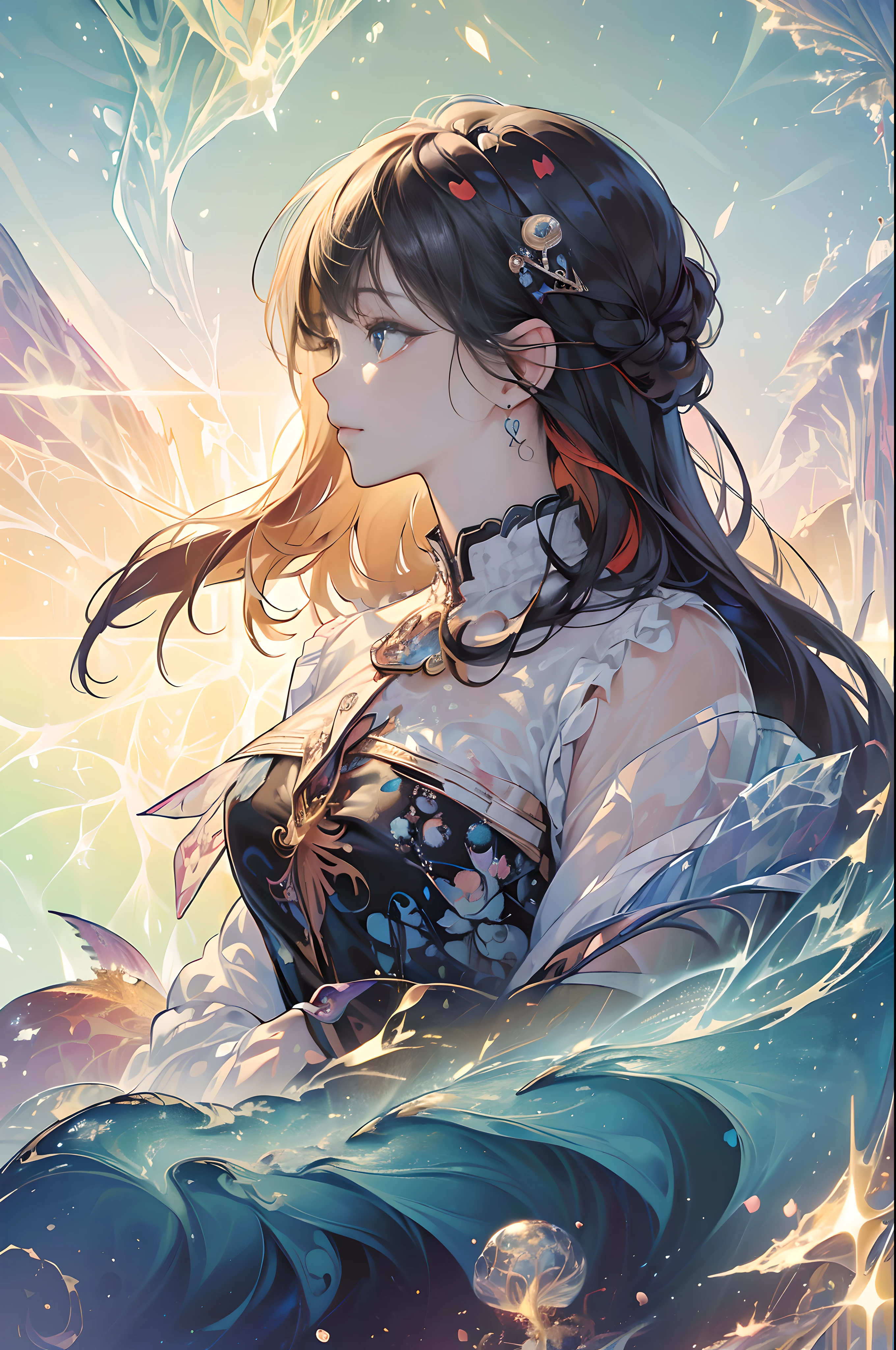 (Masterpiece, Top quality, Best quality, offcial art, Beautiful and aesthetic:1.2), (1girll),Upper body, extreme detailed details,(Fractal art:1.3),Colorful,highest details