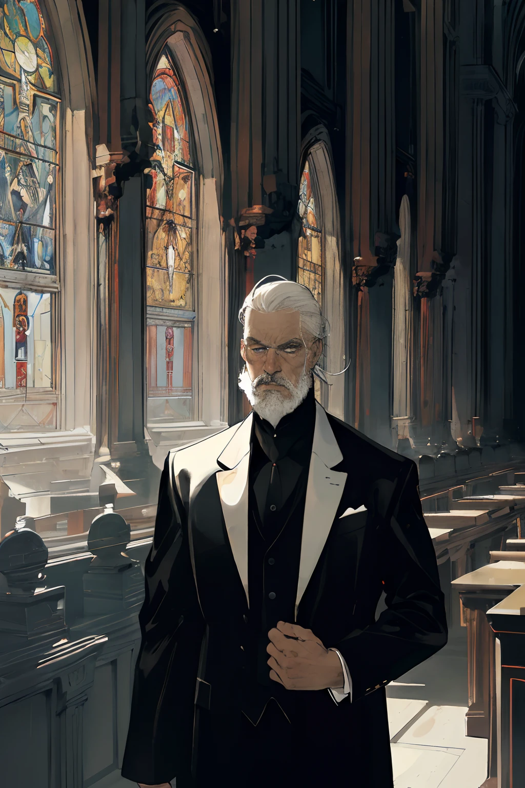 There is a man in a tuxedo standing in a church - SeaArt AI