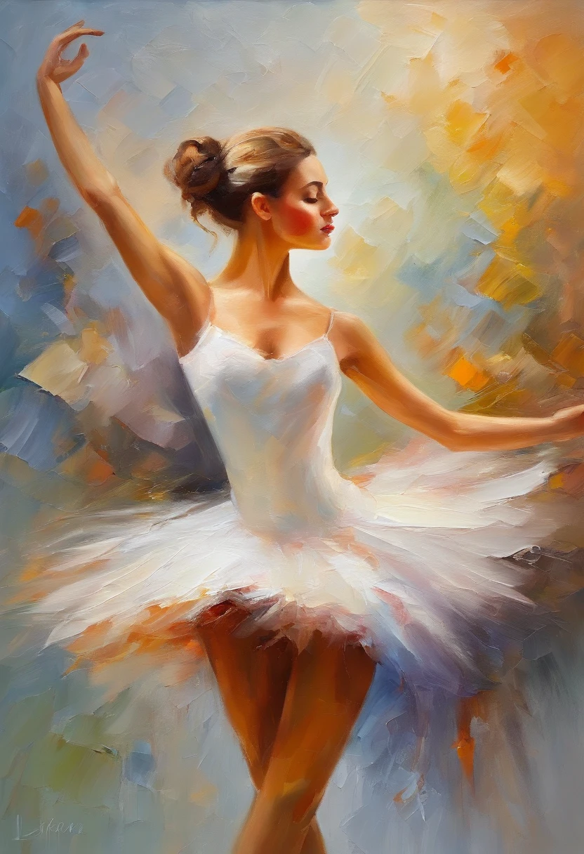 oil painting on canvas impressionism. ballerina, sunny light blurred background, beautiful composition, impressionism style