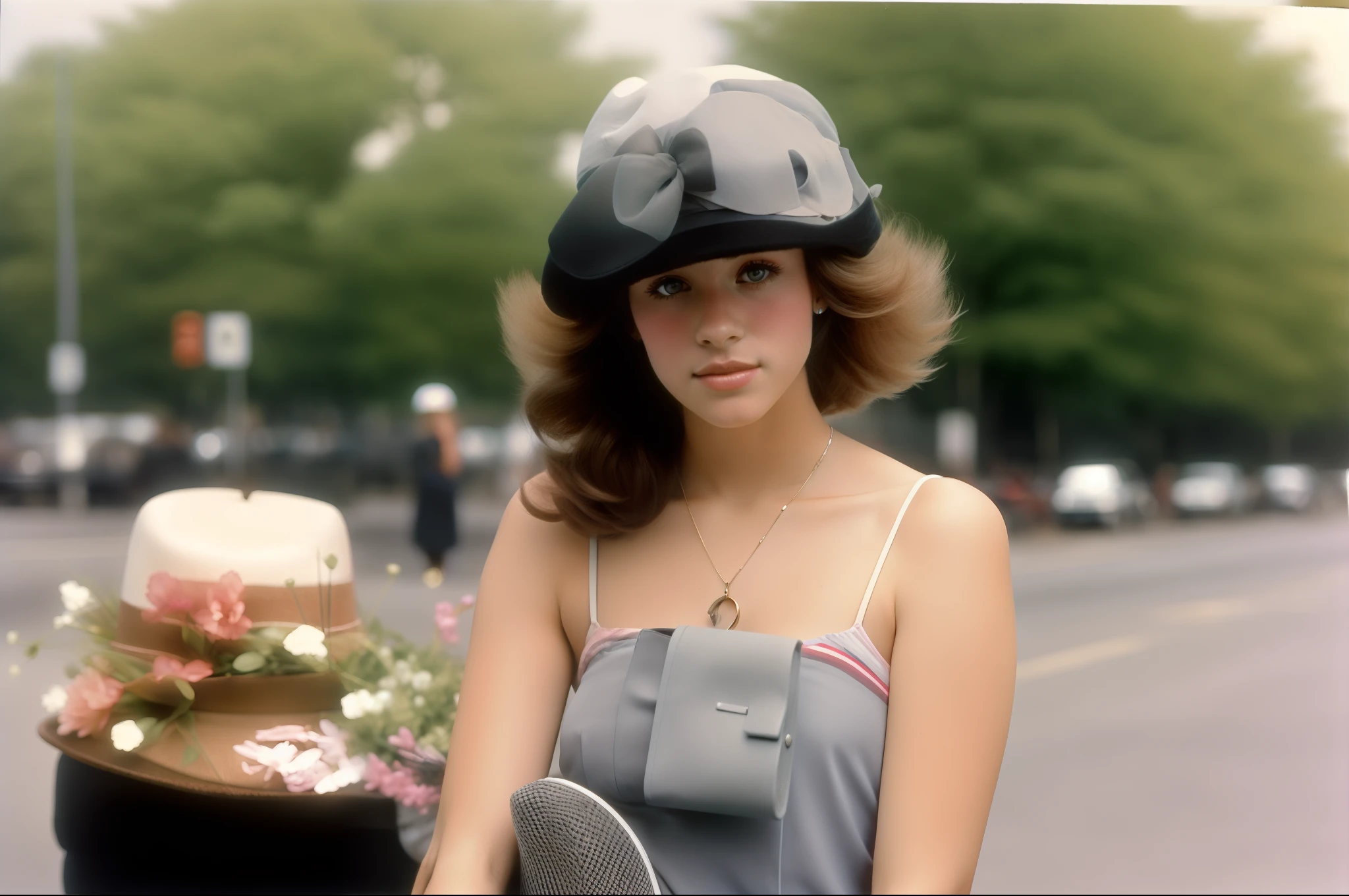 there is a woman sitting on a bench with a hat and a hat, 1 9 8 0 s woman, profile picture, 1 9 8 3, 1983, 1985, 1 9 8 5, photo from the 80s, 1980, 1 9 8 0, photo of young woman, unknown location, 1 9 8 2