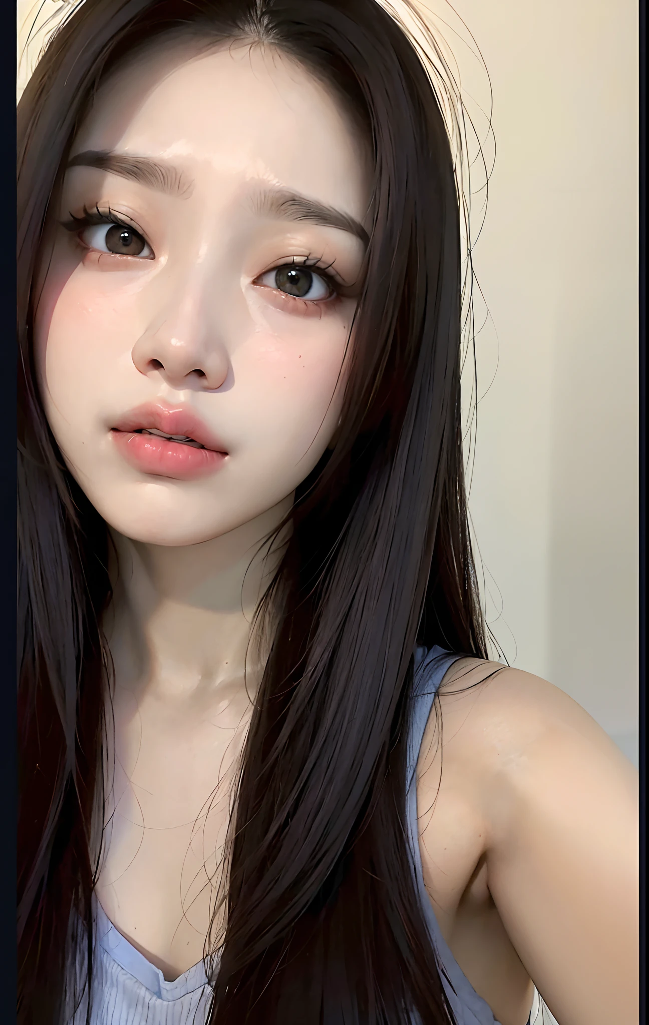 obra-prima, melhor qualidade, (foto escura: 1.3), fotorrealista, 1girl, Faixa plana, rosto de simetria inocente deslumbrante, Camisa, emocional, Ulzzang, (Pureerosface_v1:0.7) sbikini, Nami Cosplay