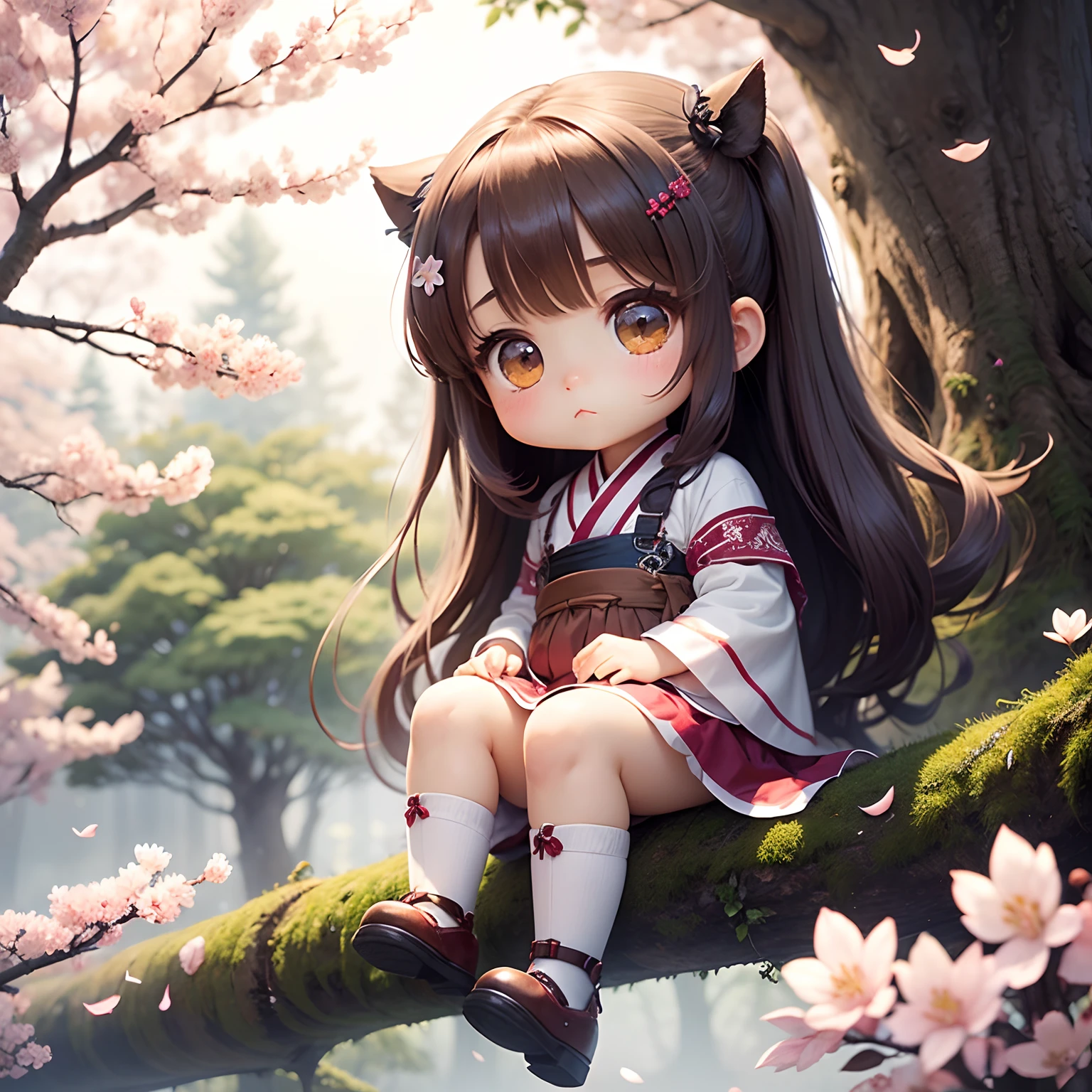 Anime girl sitting on a tree branch with cherry blossoms - SeaArt AI