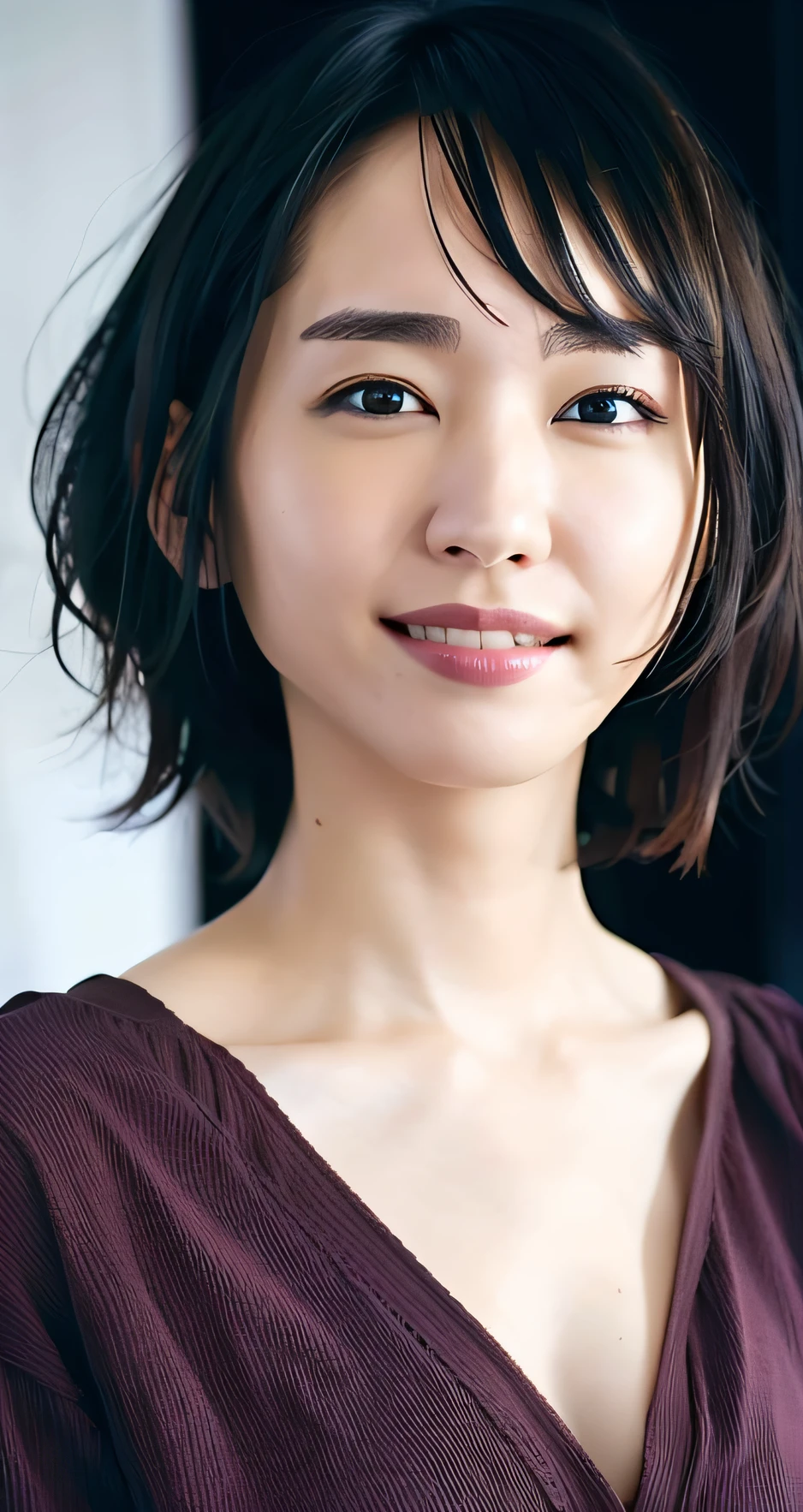 best quality, masterpiece, ultra high res, (photorealistic:1.4), raw photo, 1girl, beautiful Japanese woman, beautiful skin, black hair:1.7, gakki, ((short hair:1.5)), 30 years old, happy laughing:1.2, micro bikini