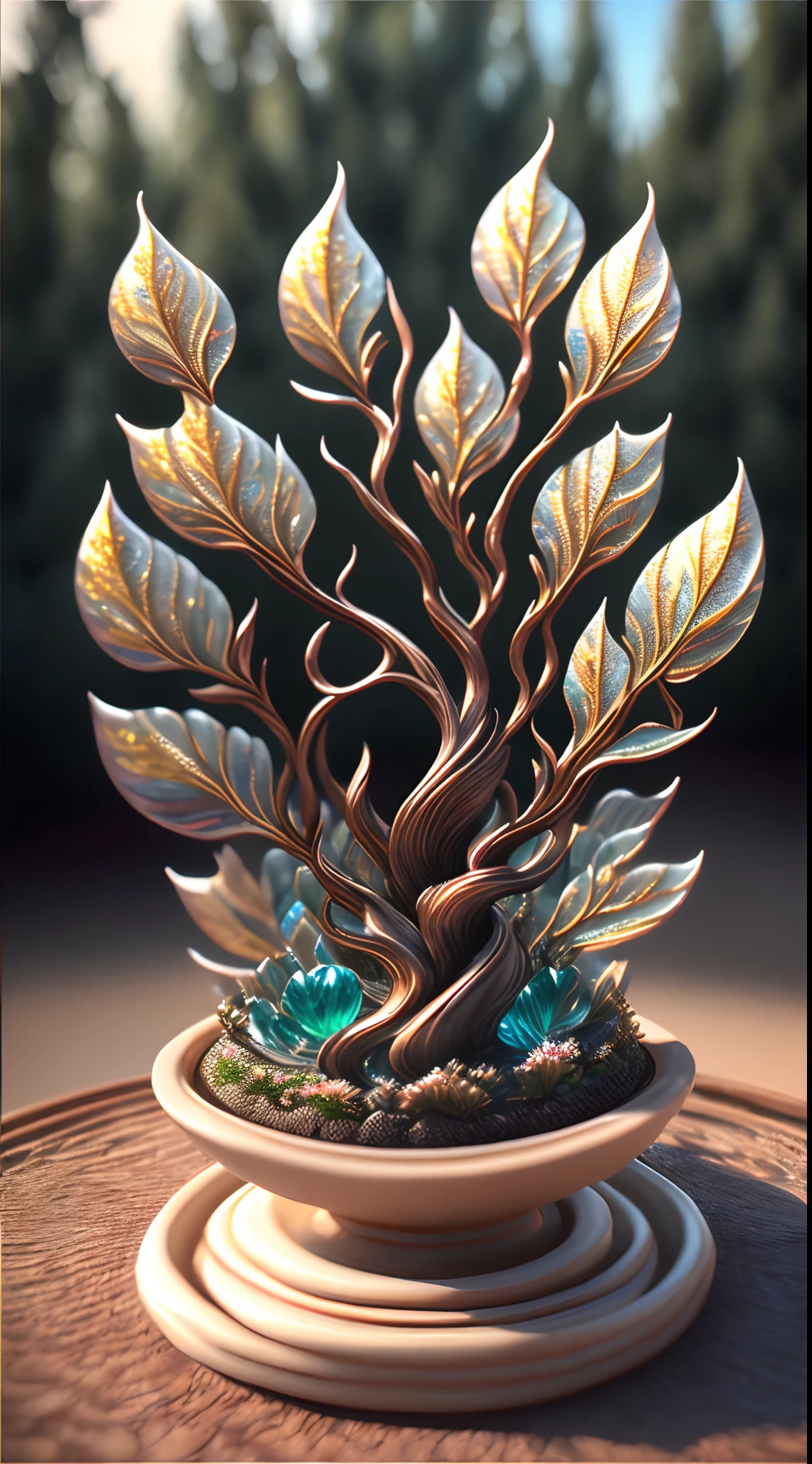 (Best quality,4K,8K,A high resolution,Masterpiece:1.2),Ultra-detailed,(Realistic,Photorealistic,photo-realistic:1.37),Escultura:1.37,Northern,south,Multiverse,Diverse landscape,Natural beauty,Ceramic craftsmanship,Glass surface,Twisted branches,Flickering flames,Art gallery